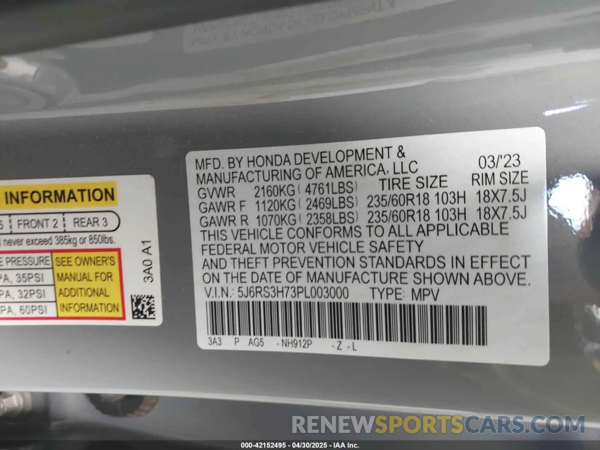 9 Photograph of a damaged car 5J6RS3H73PL003000 HONDA CR-V 2023