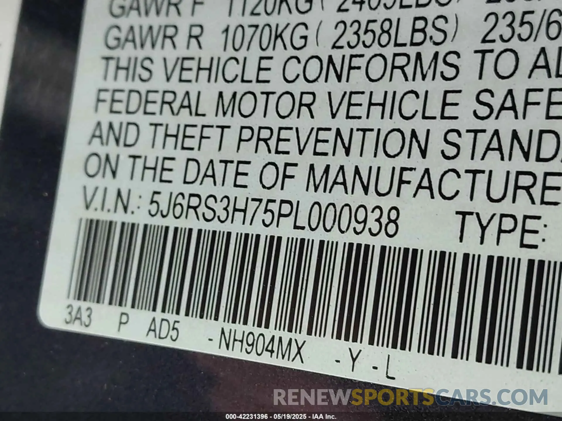 9 Photograph of a damaged car 5J6RS3H75PL000938 HONDA CR-V 2023