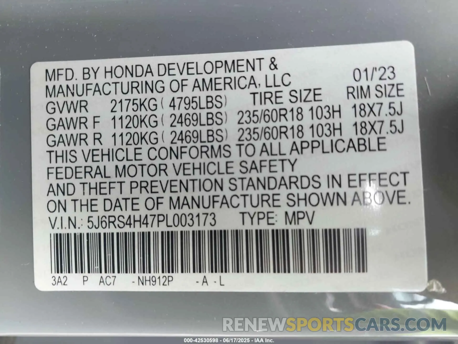 9 Photograph of a damaged car 5J6RS4H47PL003173 HONDA CR-V 2023
