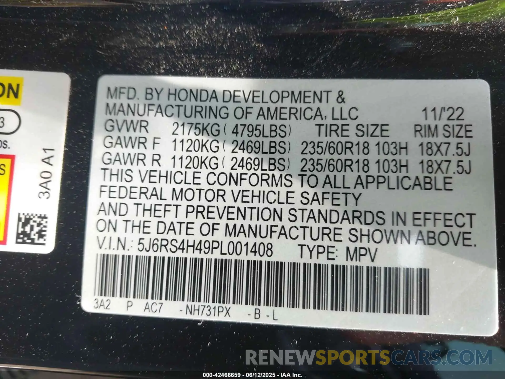 9 Photograph of a damaged car 5J6RS4H49PL001408 HONDA CR-V 2023