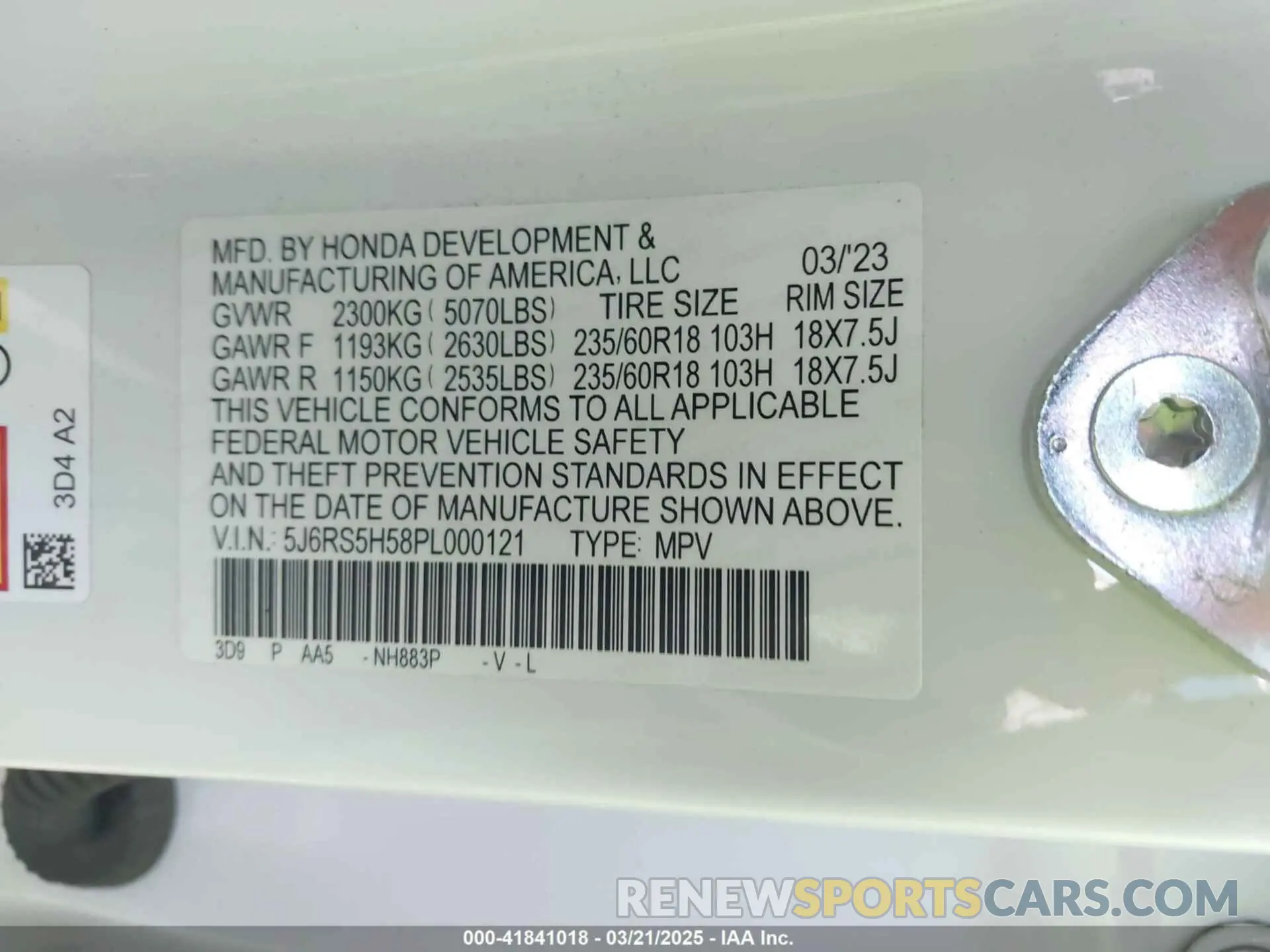 9 Photograph of a damaged car 5J6RS5H58PL000121 HONDA CR-V 2023