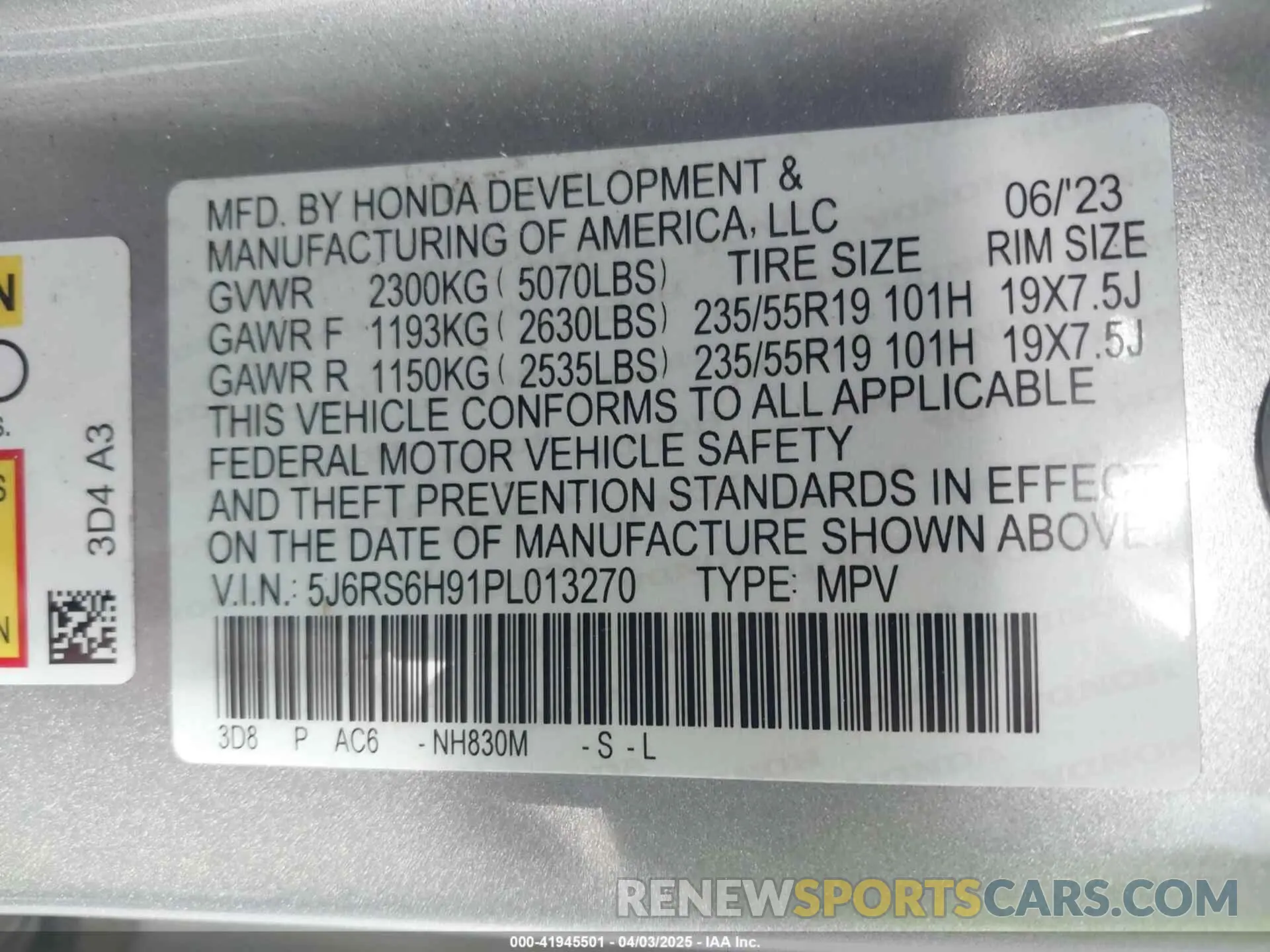 9 Photograph of a damaged car 5J6RS6H91PL013270 HONDA CR-V 2023