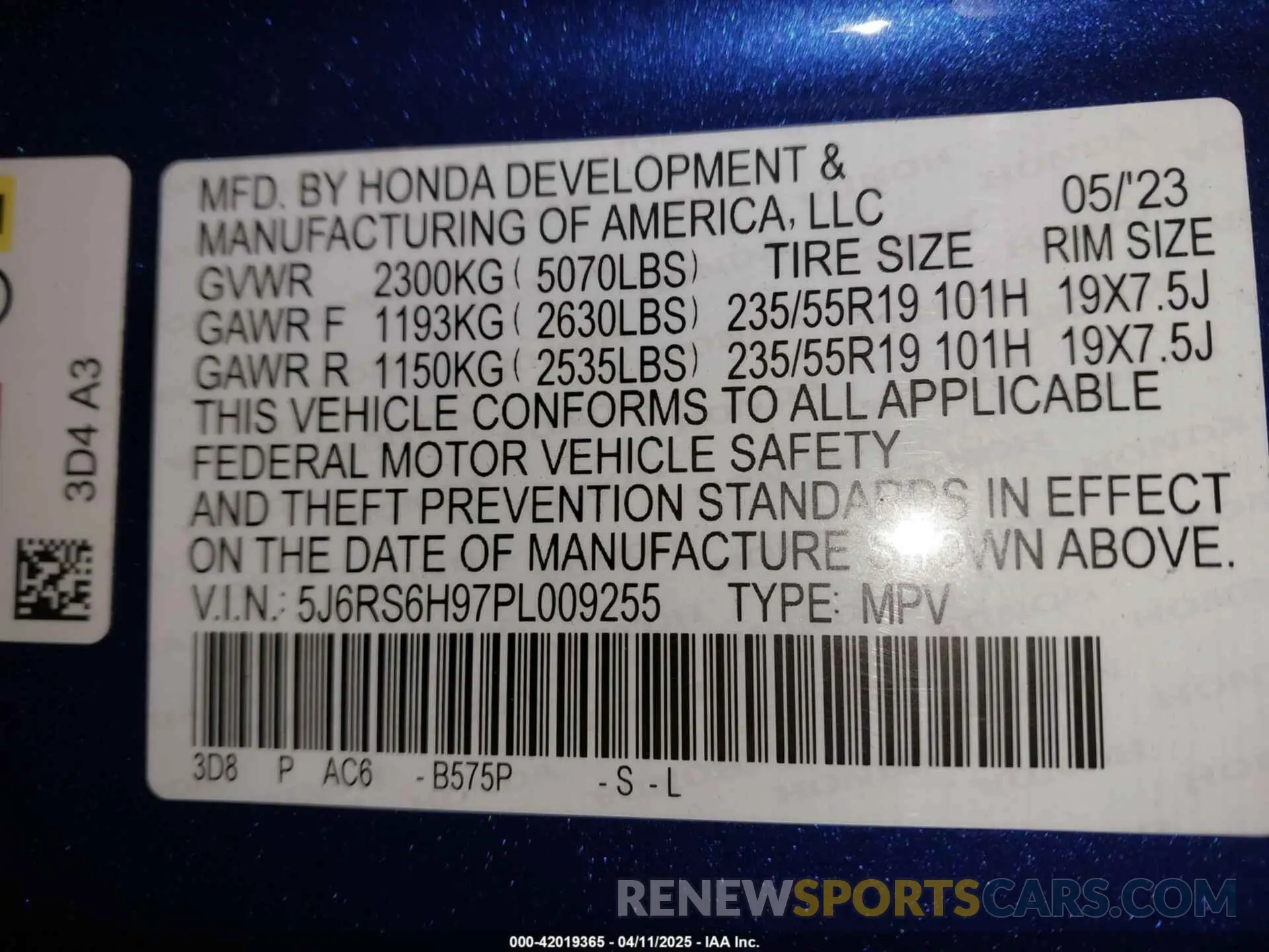 9 Photograph of a damaged car 5J6RS6H97PL009255 HONDA CR-V 2023