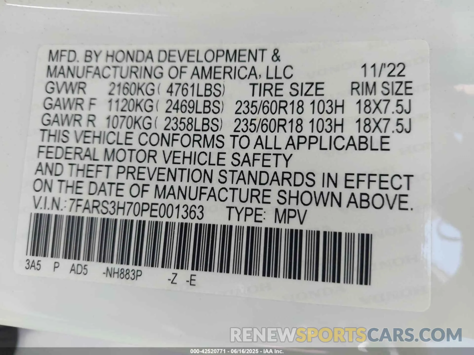 9 Photograph of a damaged car 7FARS3H70PE001363 HONDA CR-V 2023