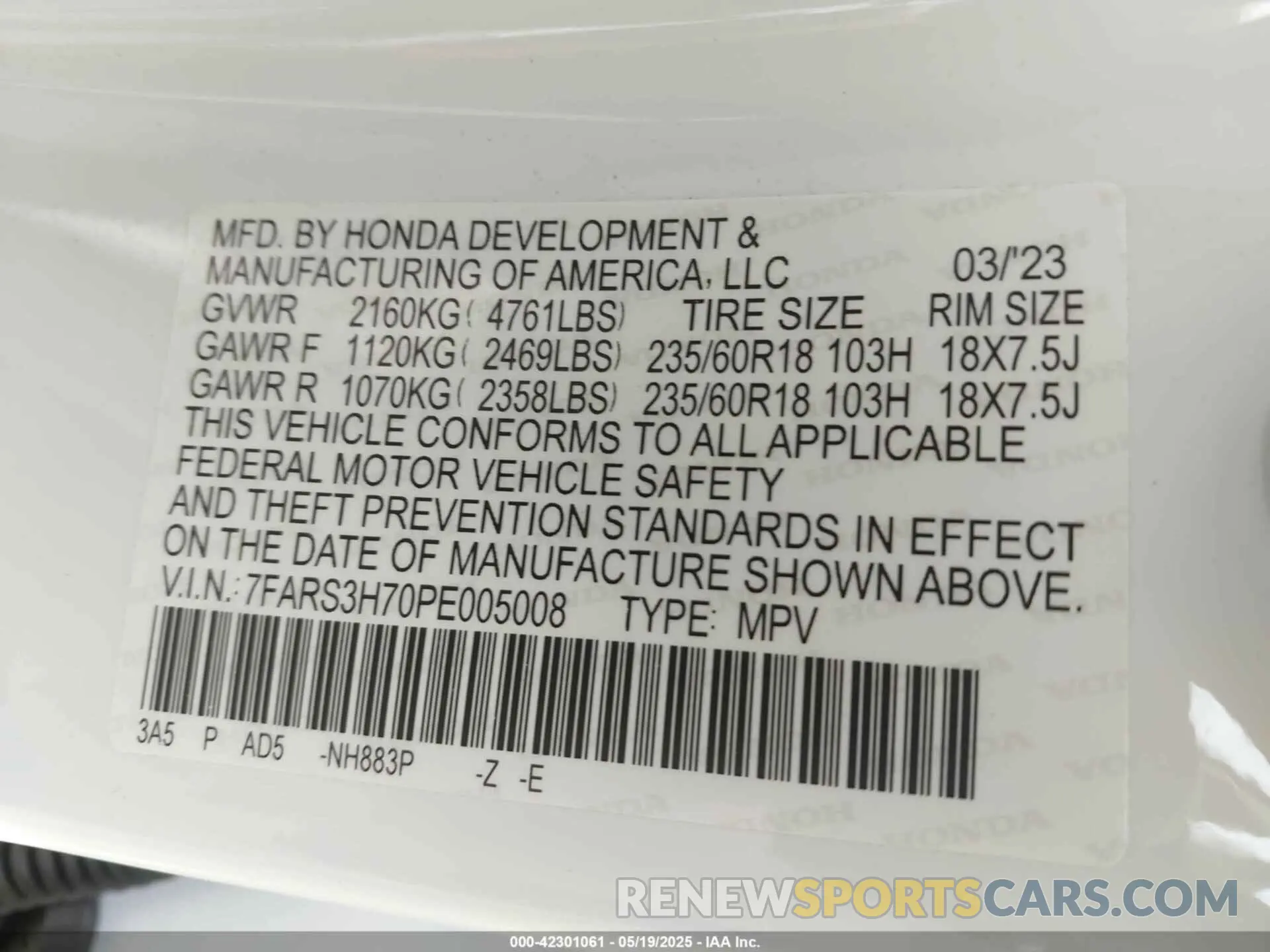 9 Photograph of a damaged car 7FARS3H70PE005008 HONDA CR-V 2023
