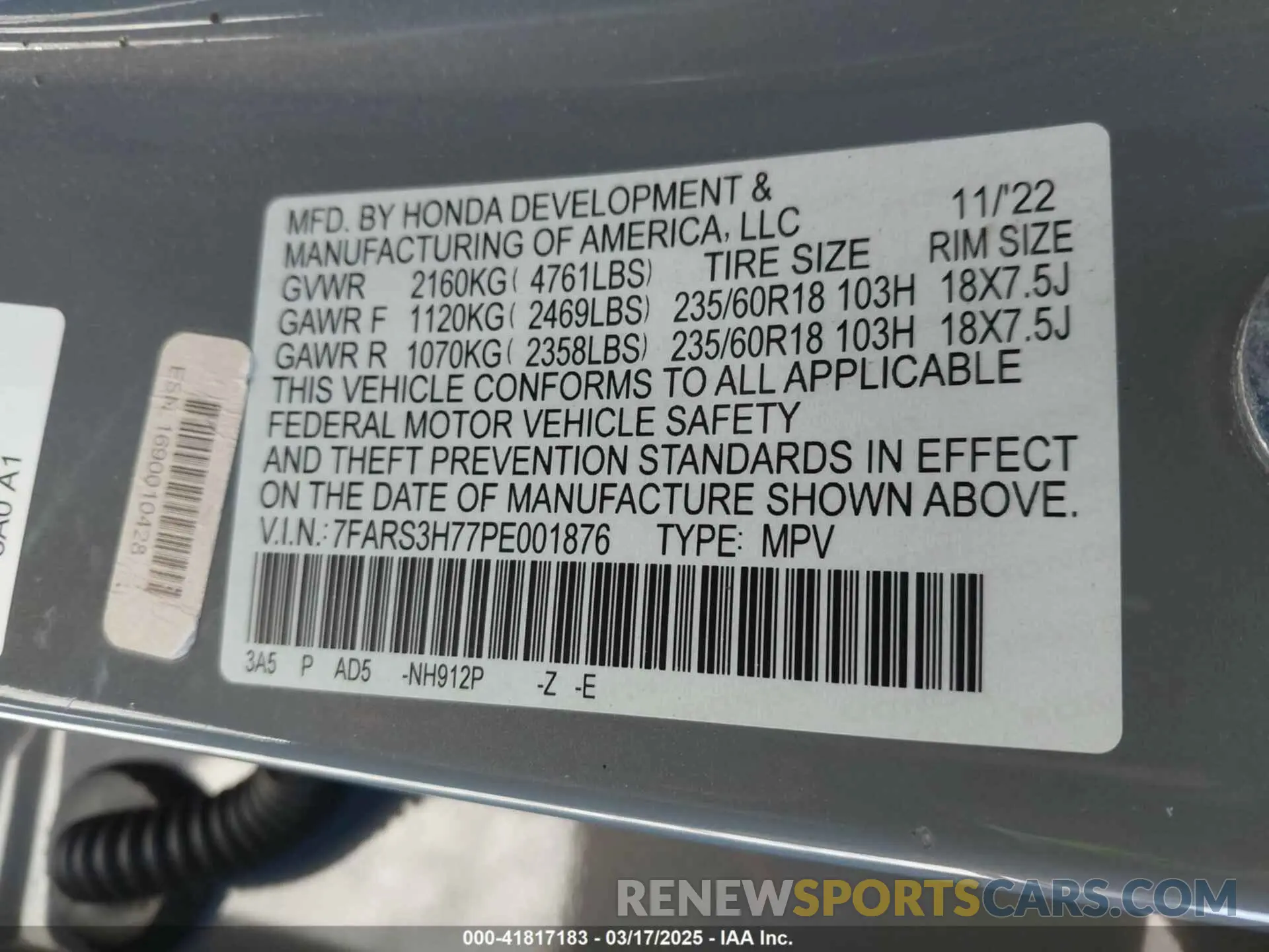 9 Photograph of a damaged car 7FARS3H77PE001876 HONDA CR-V 2023