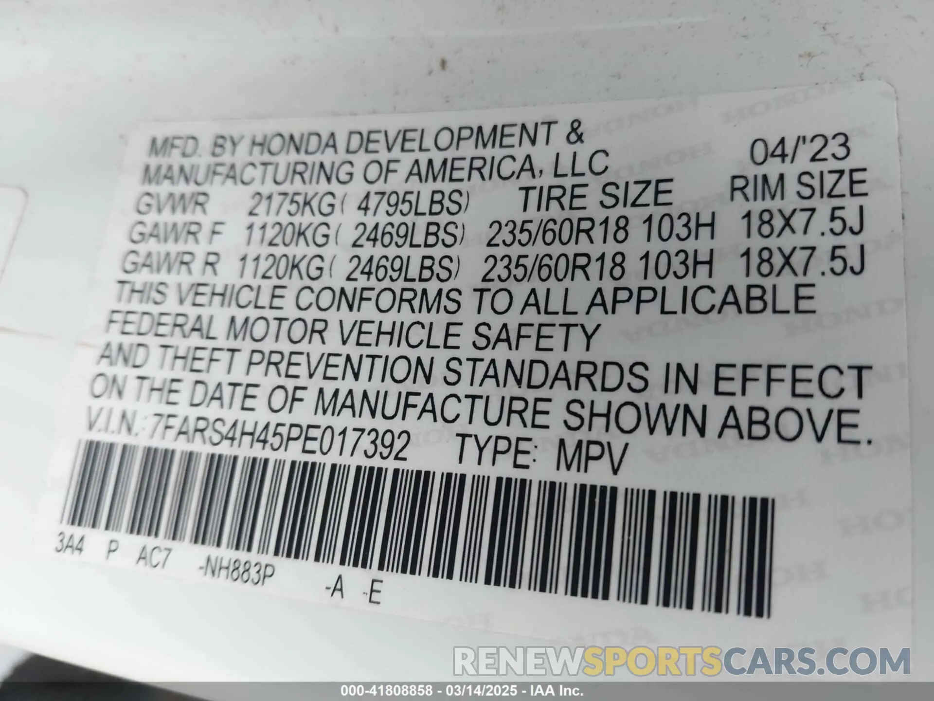 9 Photograph of a damaged car 7FARS4H45PE017392 HONDA CR-V 2023