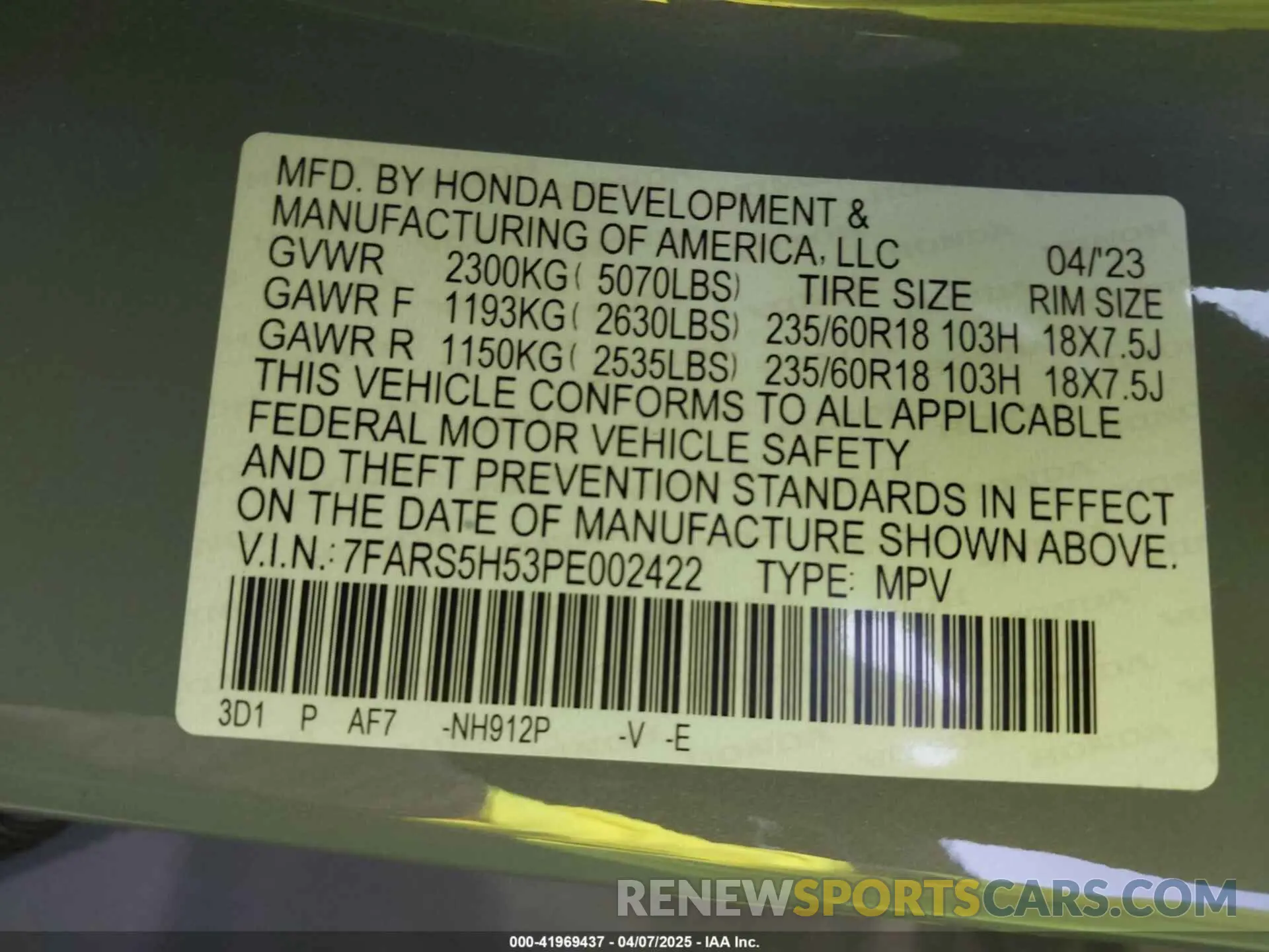 9 Photograph of a damaged car 7FARS5H53PE002422 HONDA CR-V 2023