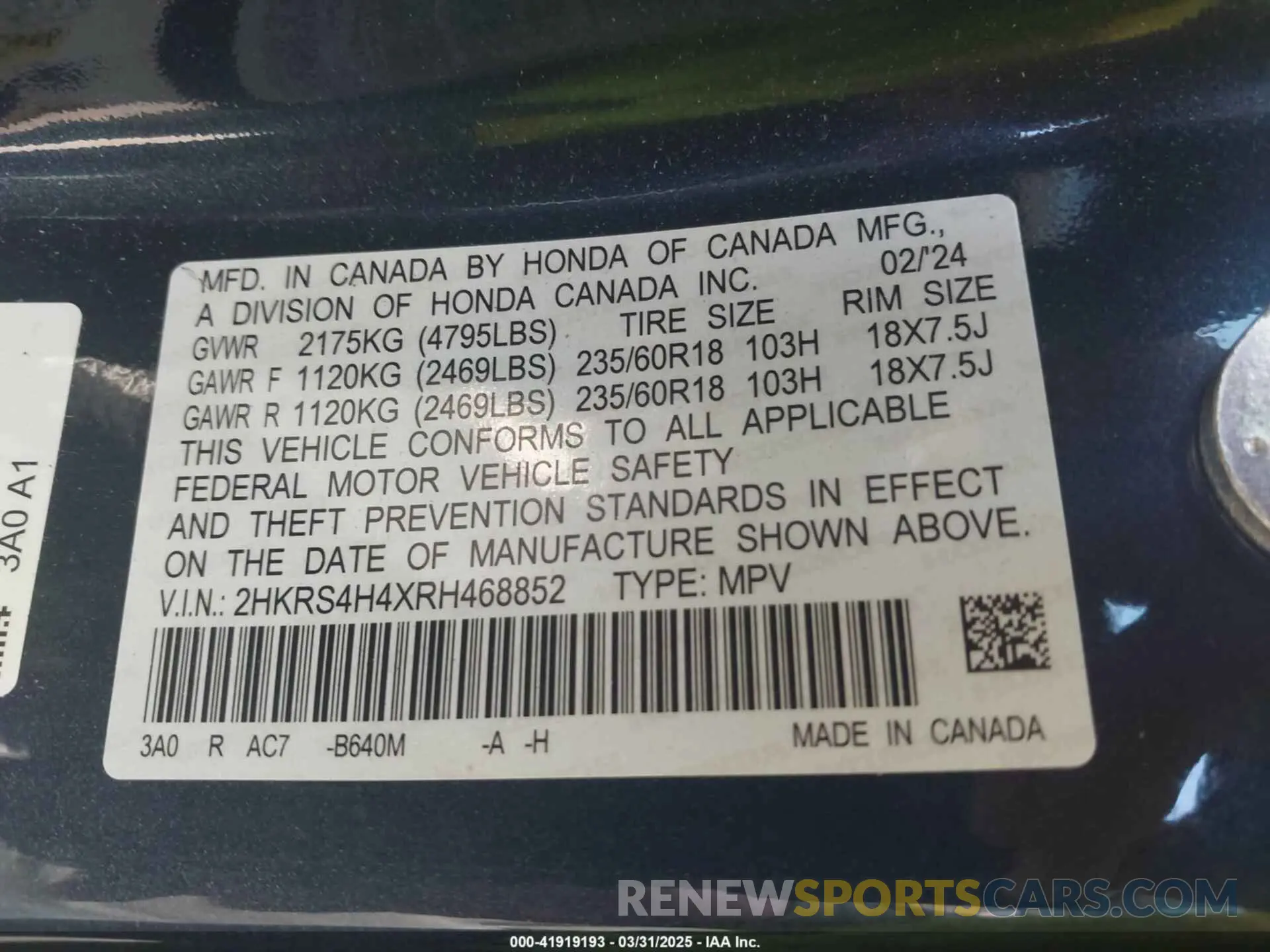 9 Photograph of a damaged car 2HKRS4H4XRH468852 HONDA CR-V 2024