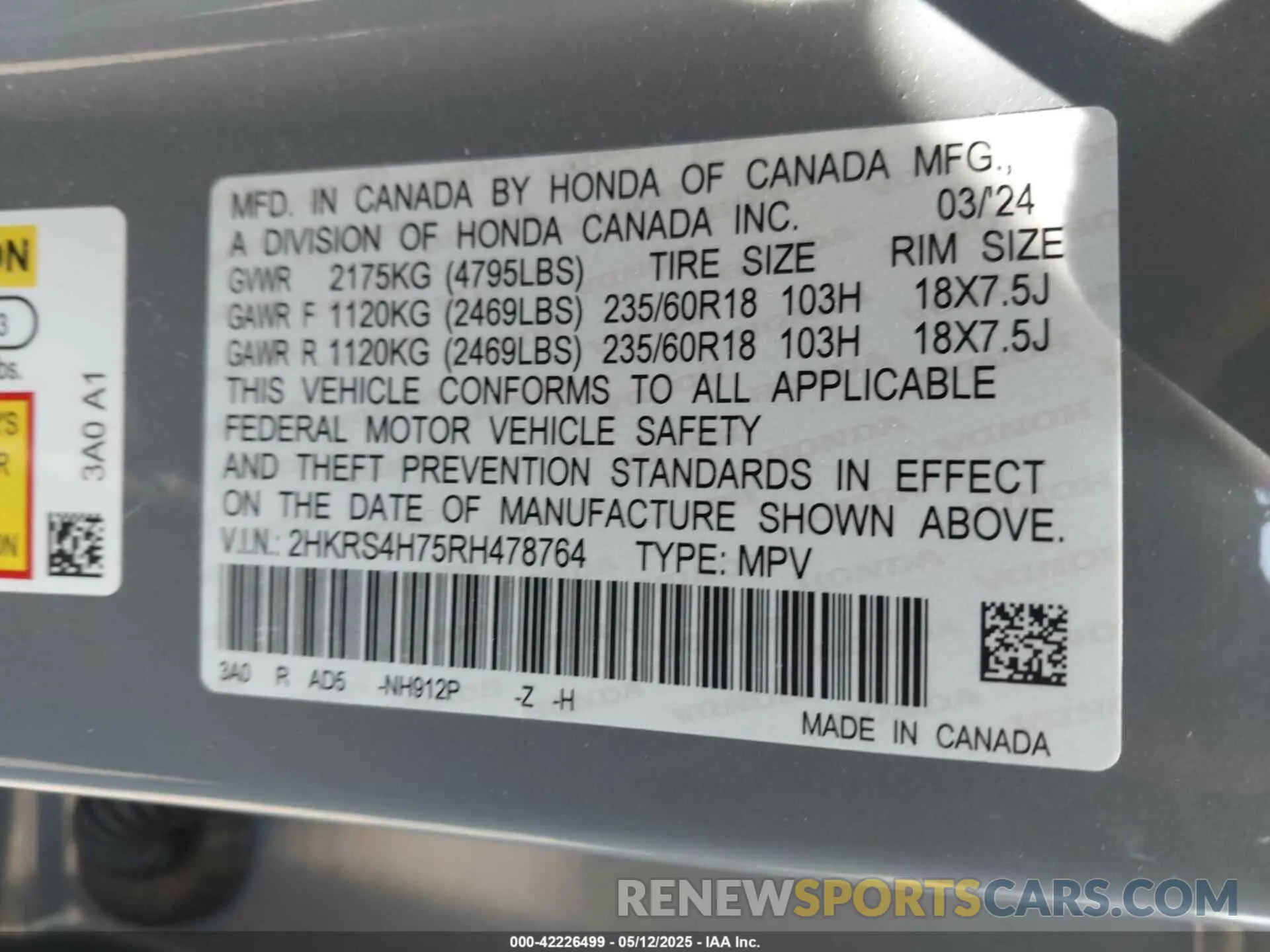 9 Photograph of a damaged car 2HKRS4H75RH478764 HONDA CR-V 2024