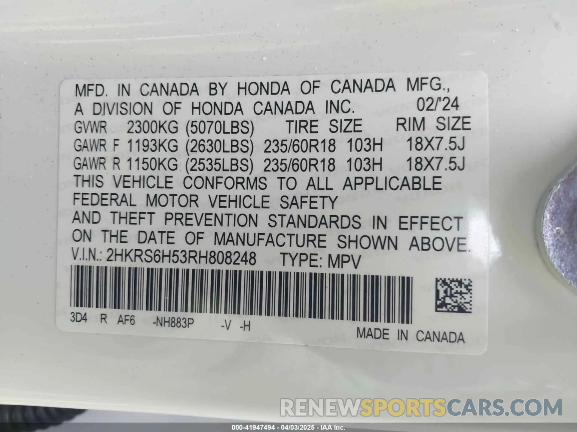 9 Photograph of a damaged car 2HKRS6H53RH808248 HONDA CR-V 2024