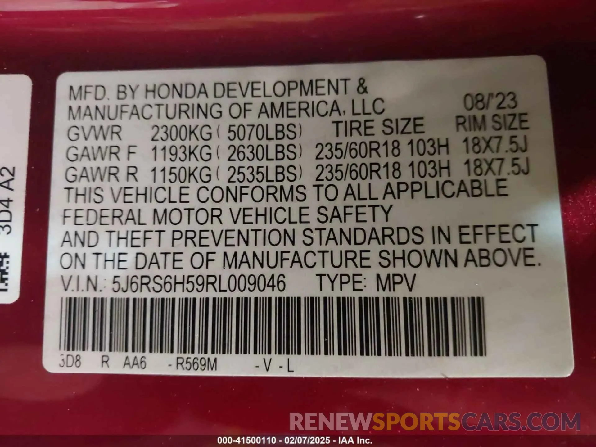 9 Photograph of a damaged car 5J6RS6H59RL009046 HONDA CR-V 2024