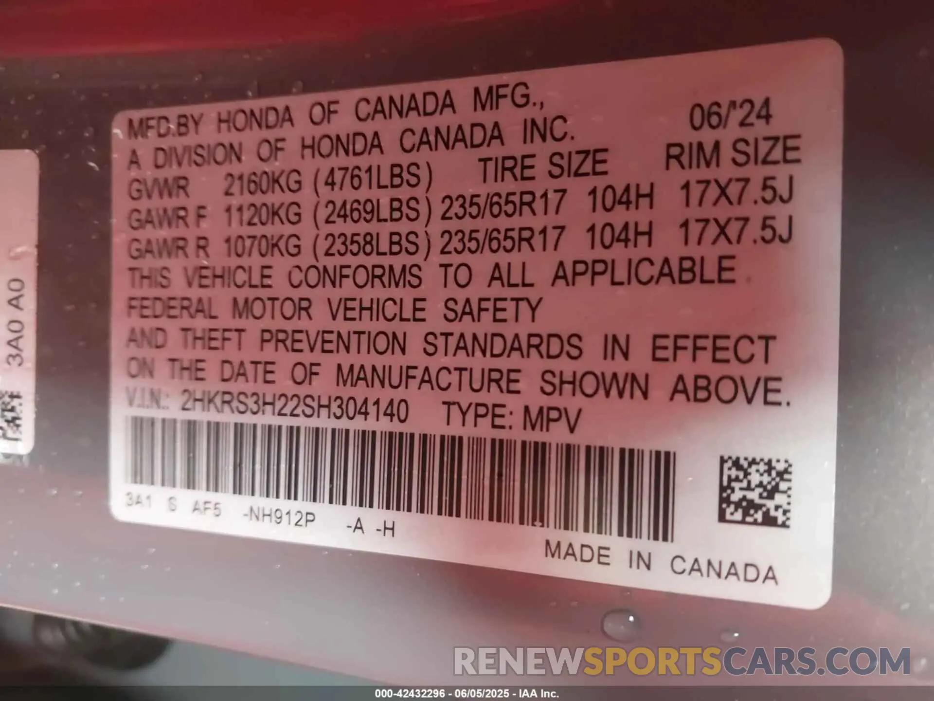 9 Photograph of a damaged car 2HKRS3H22SH304140 HONDA CR-V 2025