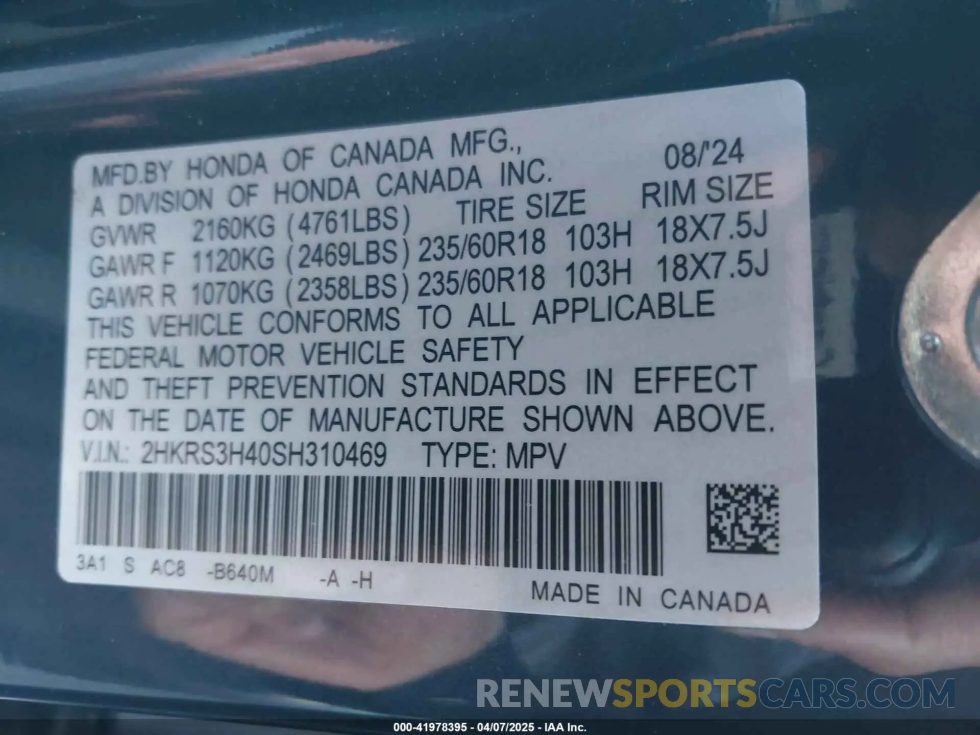 9 Photograph of a damaged car 2HKRS3H40SH310469 HONDA CR-V 2025