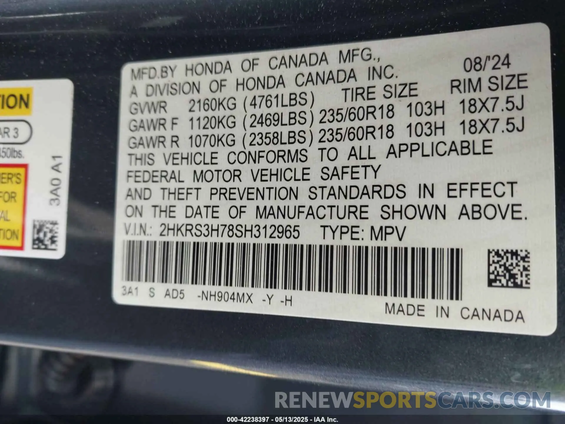 9 Photograph of a damaged car 2HKRS3H78SH312965 HONDA CR-V 2025
