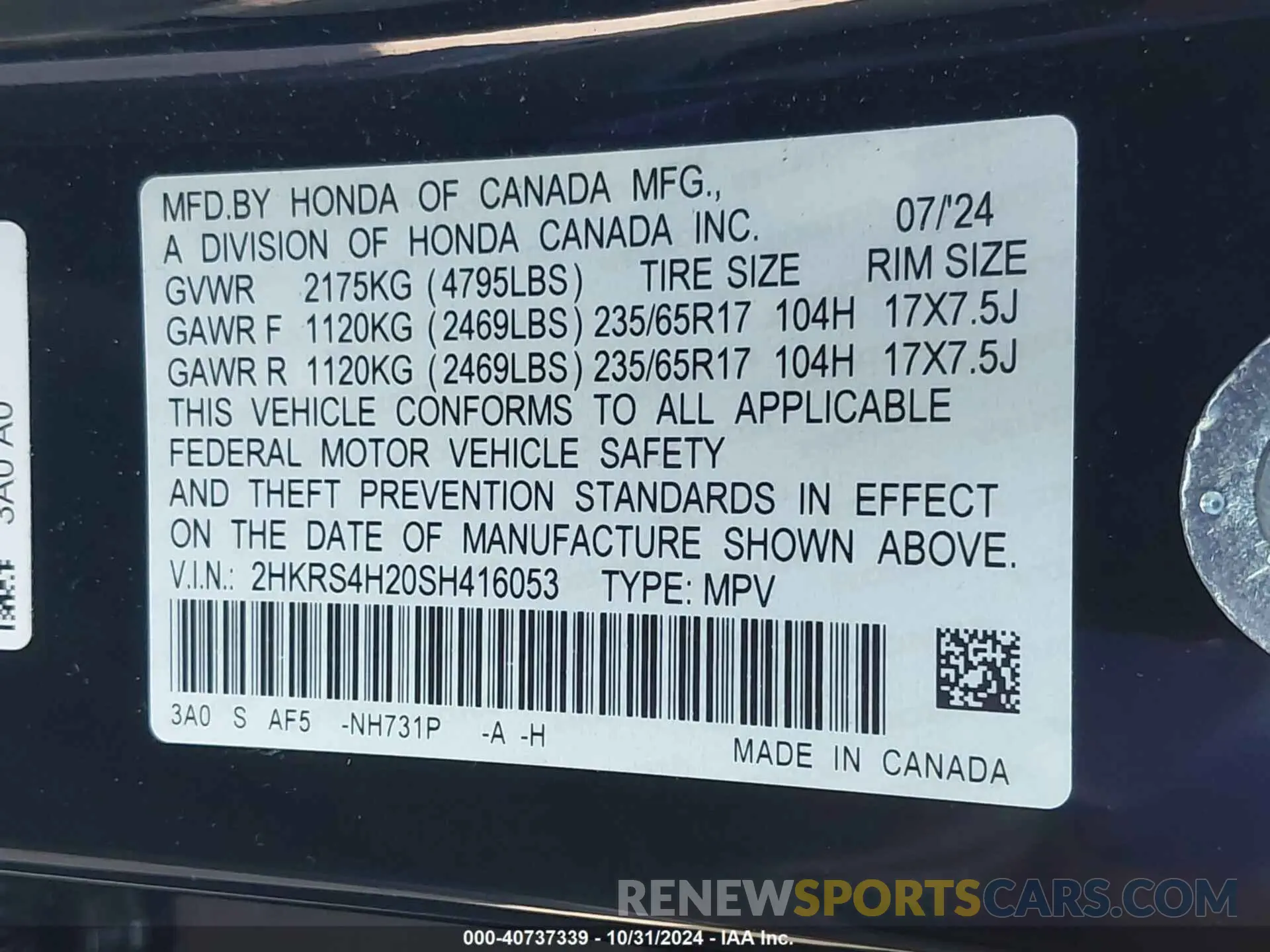 9 Photograph of a damaged car 2HKRS4H20SH416053 HONDA CR-V 2025