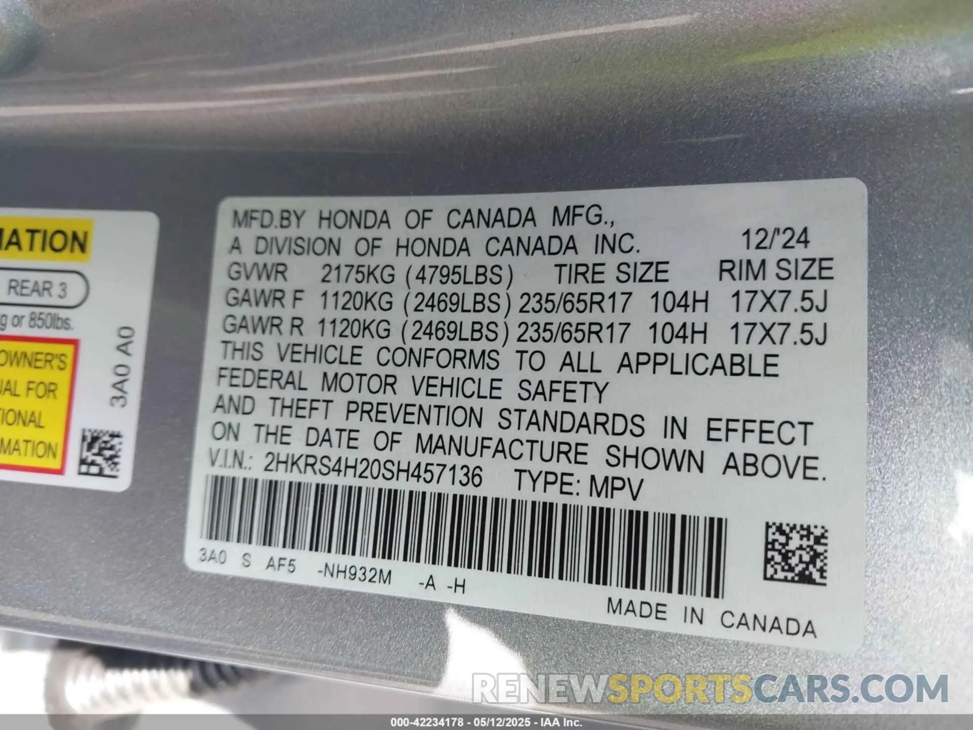 9 Photograph of a damaged car 2HKRS4H20SH457136 HONDA CR-V 2025