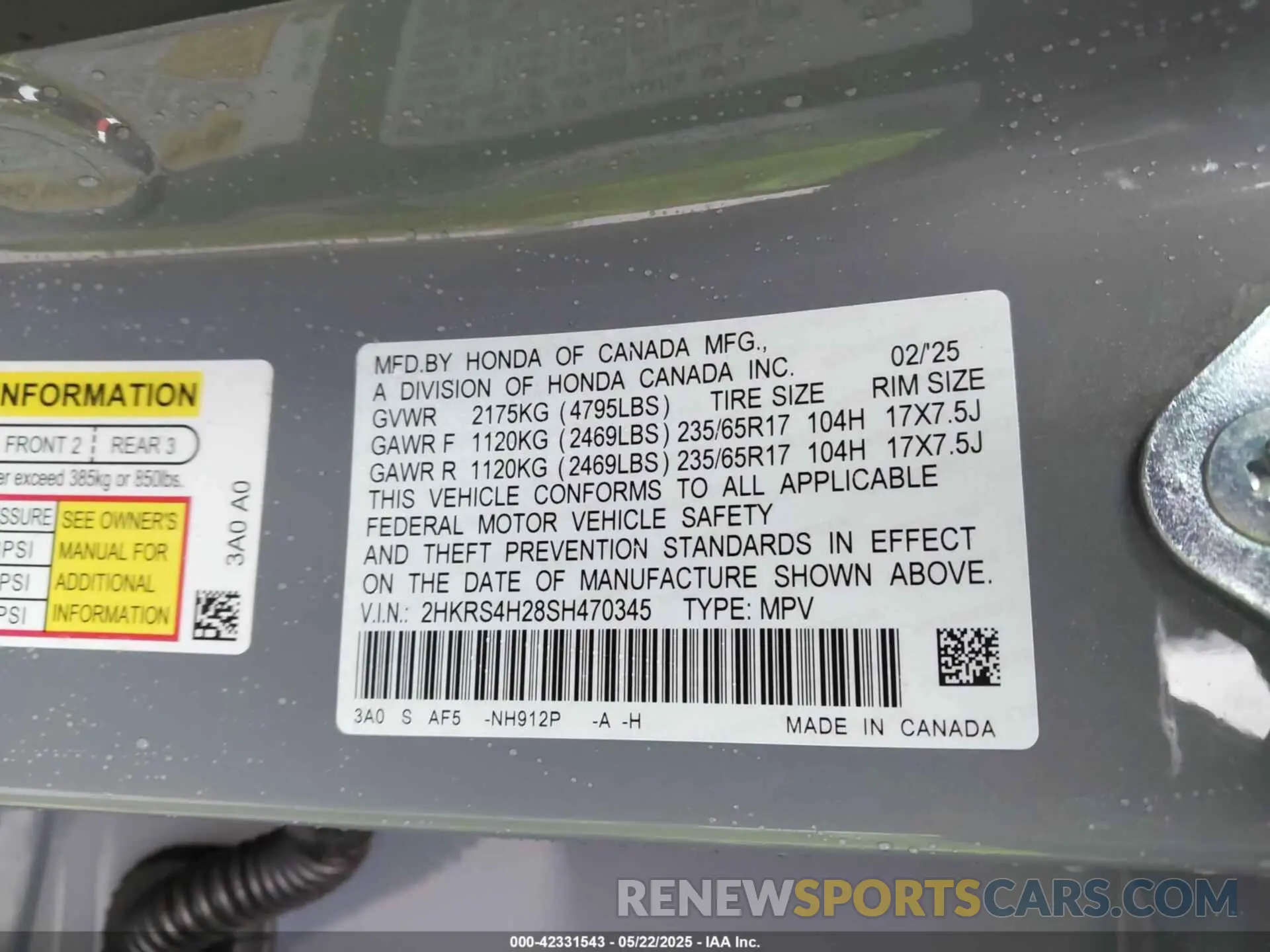 9 Photograph of a damaged car 2HKRS4H28SH470345 HONDA CR-V 2025