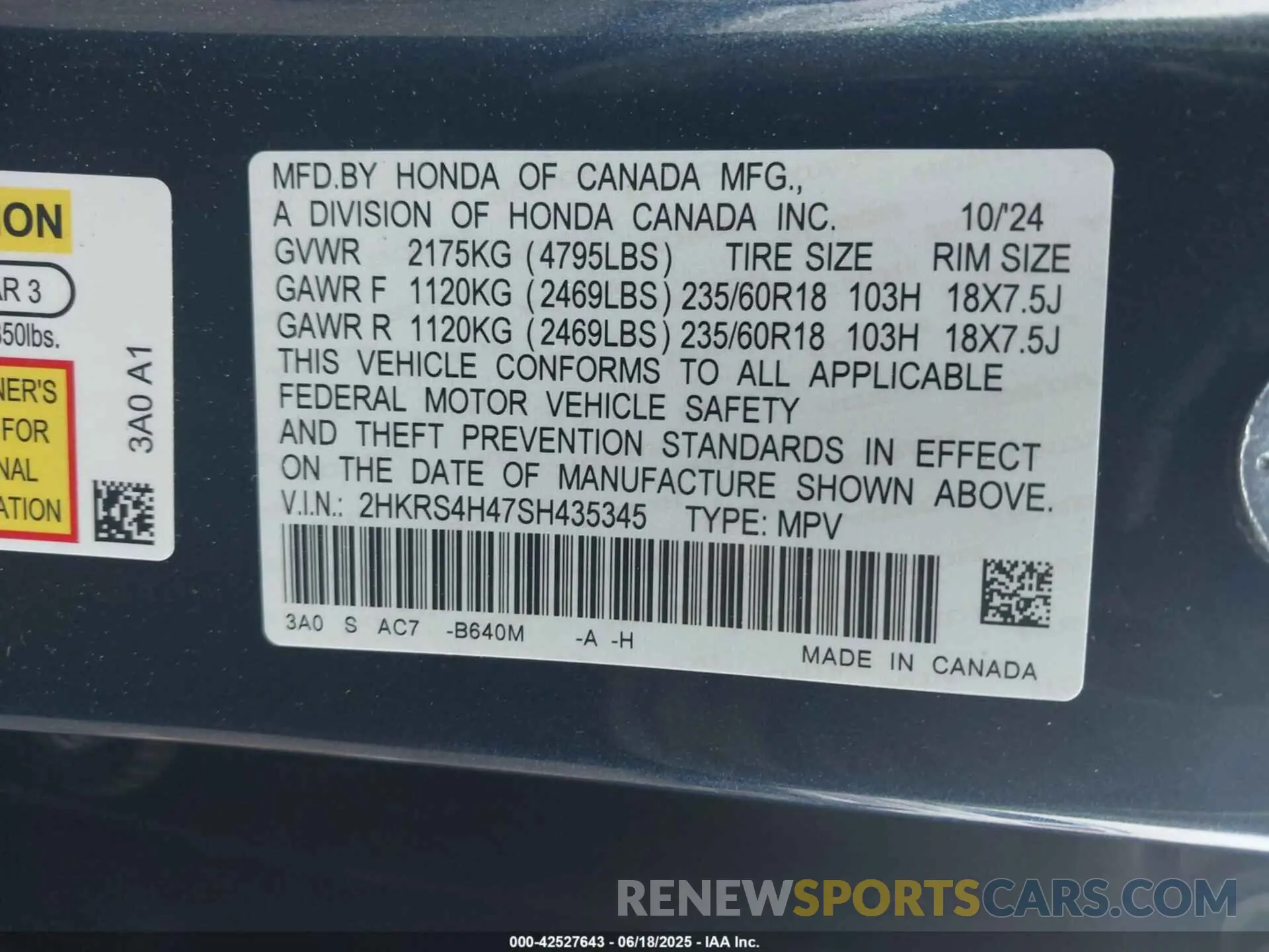 9 Photograph of a damaged car 2HKRS4H47SH435345 HONDA CR-V 2025