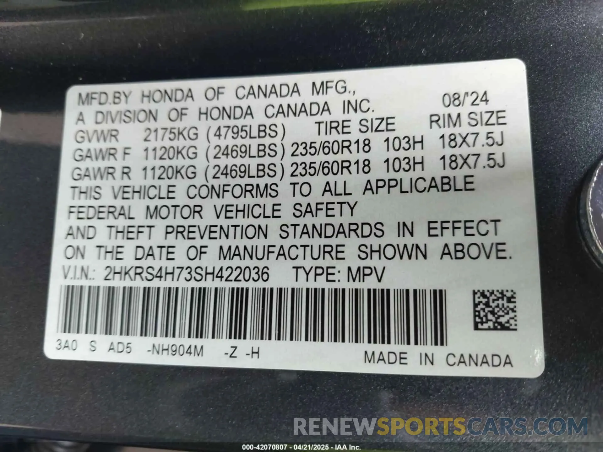 9 Photograph of a damaged car 2HKRS4H73SH422036 HONDA CR-V 2025