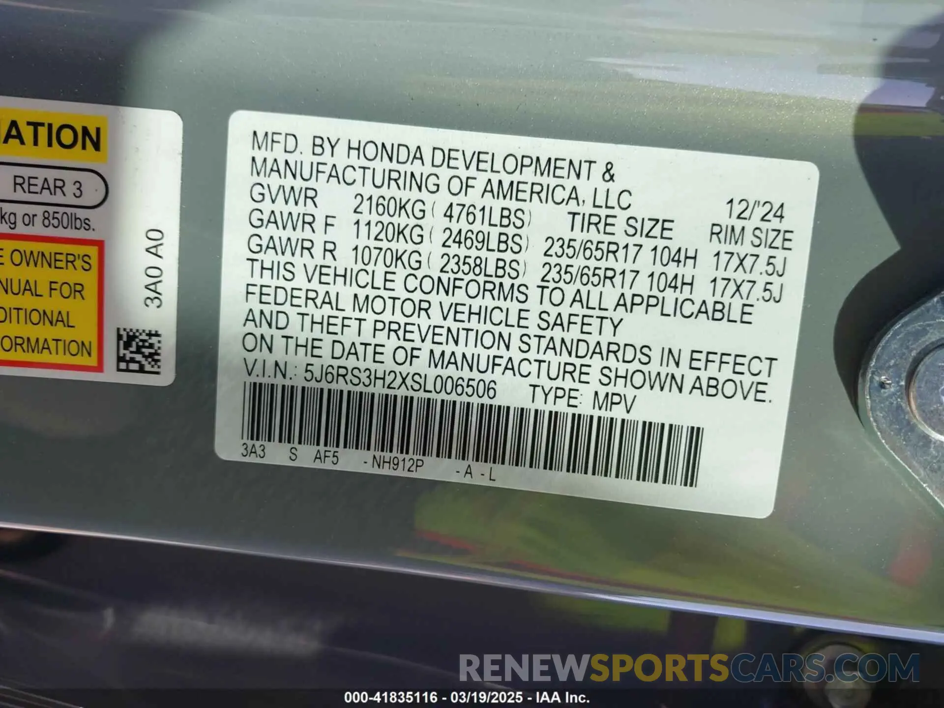 9 Photograph of a damaged car 5J6RS3H2XSL006506 HONDA CR-V 2025