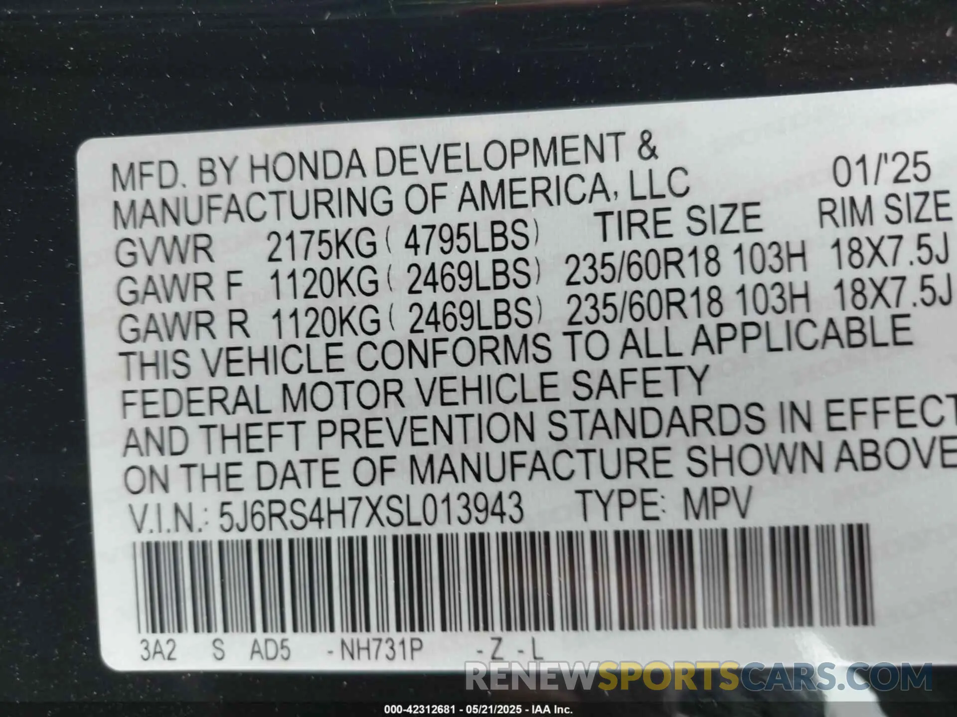 9 Photograph of a damaged car 5J6RS4H7XSL013943 HONDA CR-V 2025