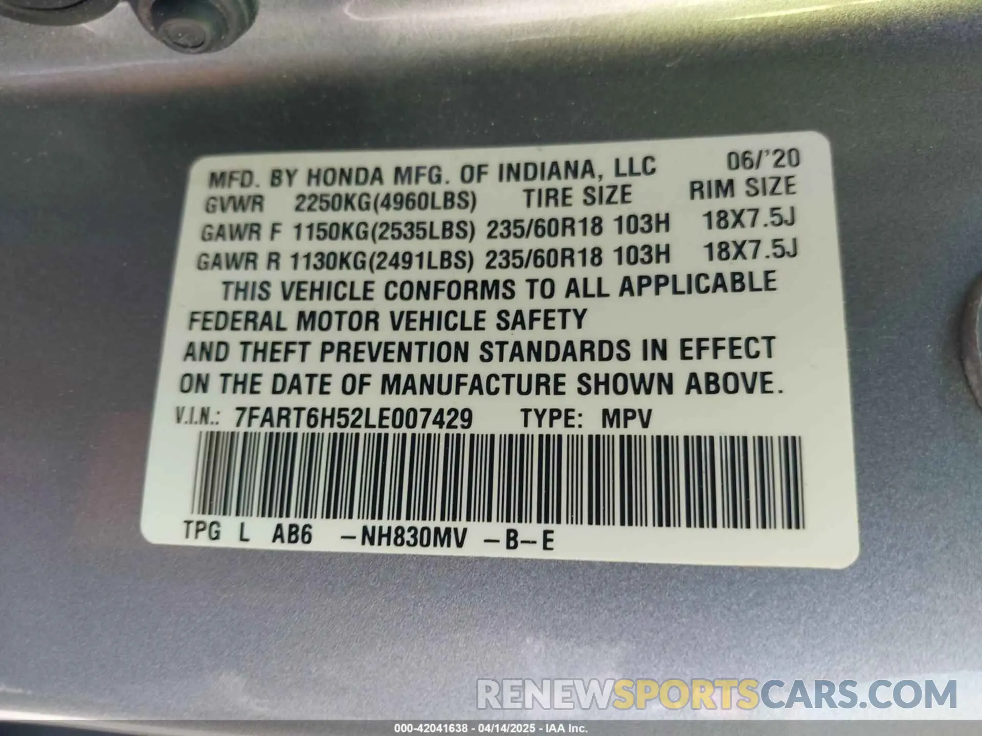 9 Photograph of a damaged car 7FART6H52LE007429 HONDA CR-V HYBRID 2020
