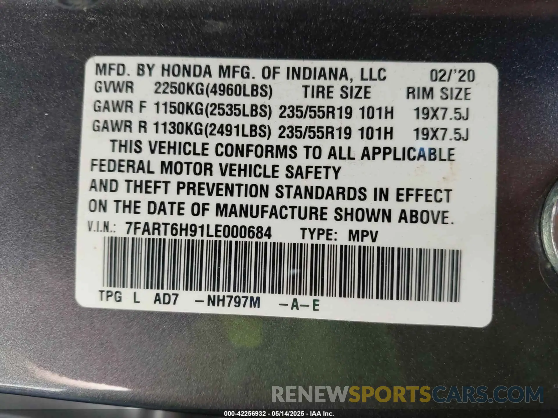 9 Photograph of a damaged car 7FART6H91LE000684 HONDA CR-V HYBRID 2020