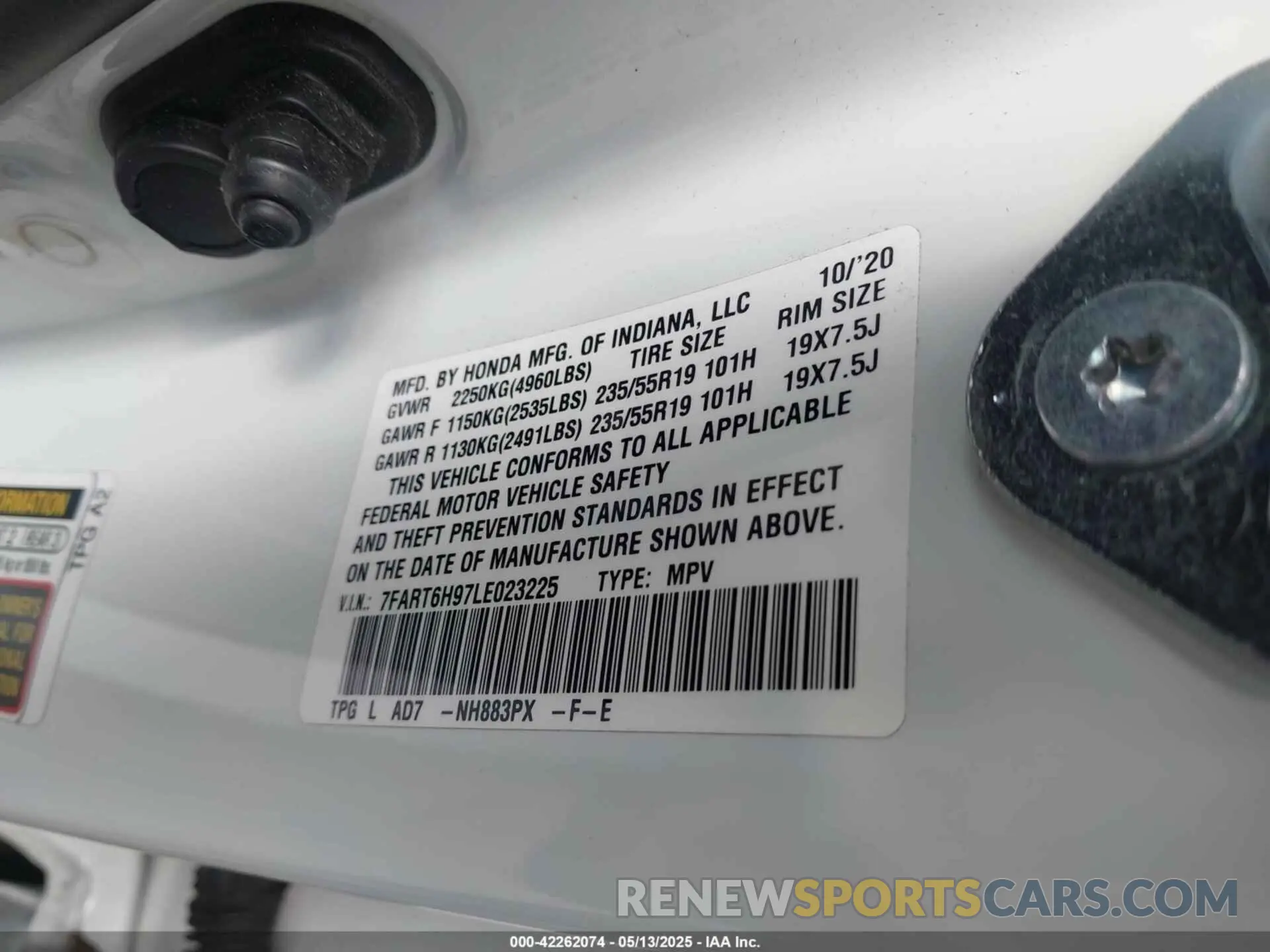 9 Photograph of a damaged car 7FART6H97LE023225 HONDA CR-V HYBRID 2020