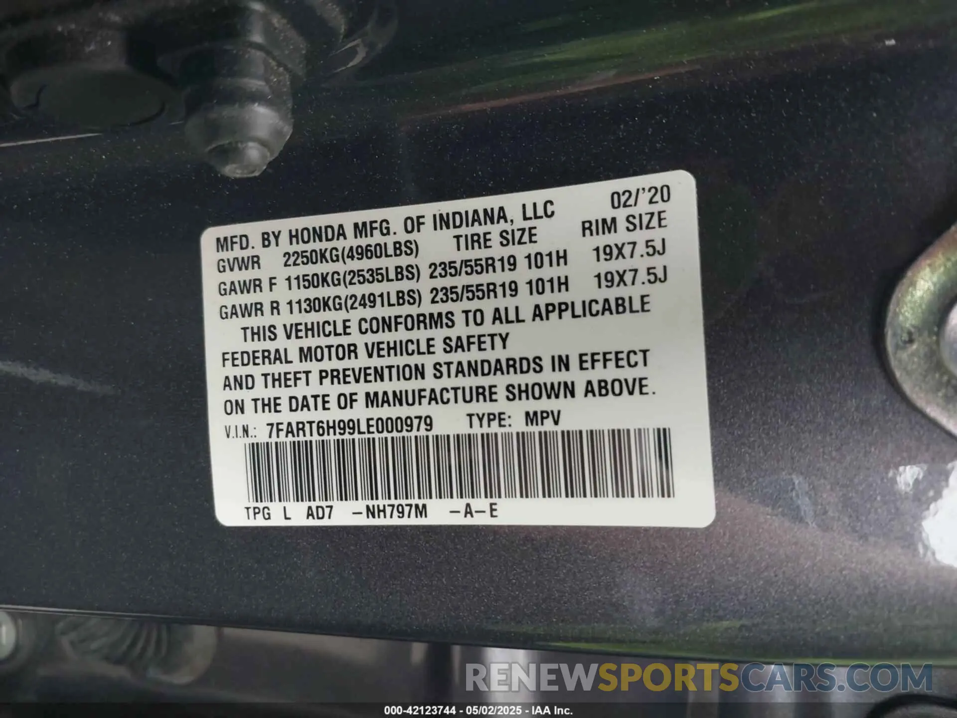9 Photograph of a damaged car 7FART6H99LE000979 HONDA CR-V HYBRID 2020