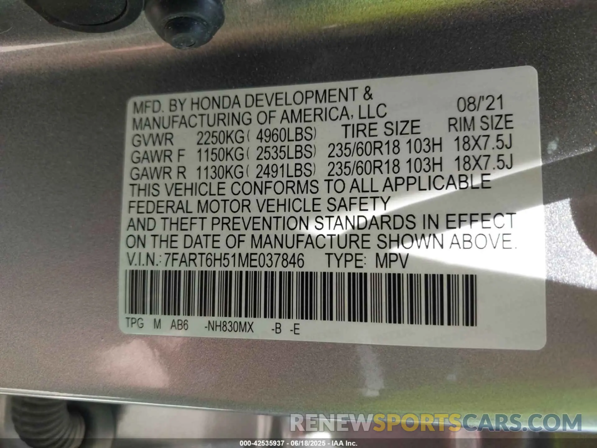 9 Photograph of a damaged car 7FART6H51ME037846 HONDA CR-V HYBRID 2021