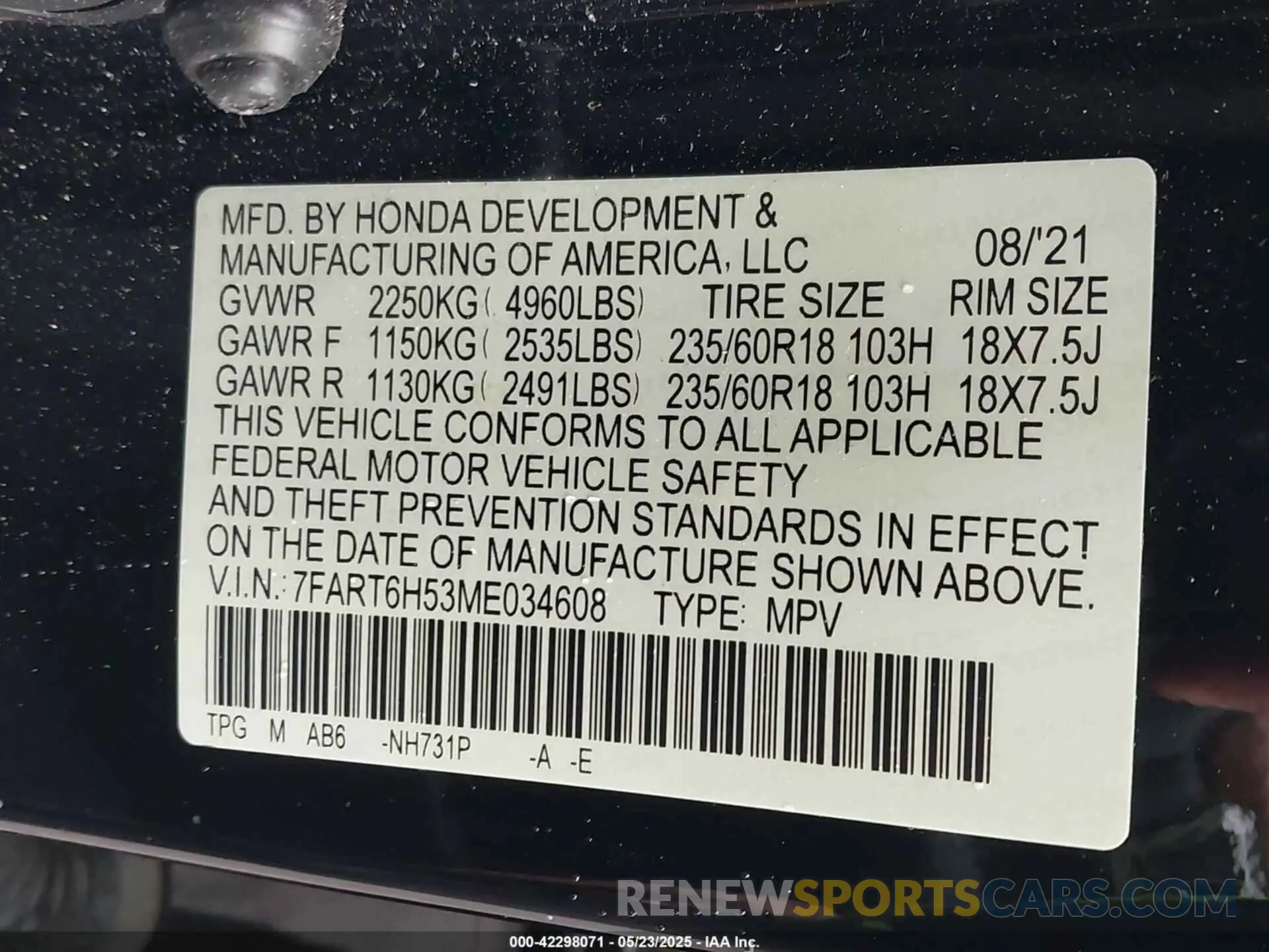9 Photograph of a damaged car 7FART6H53ME034608 HONDA CR-V HYBRID 2021