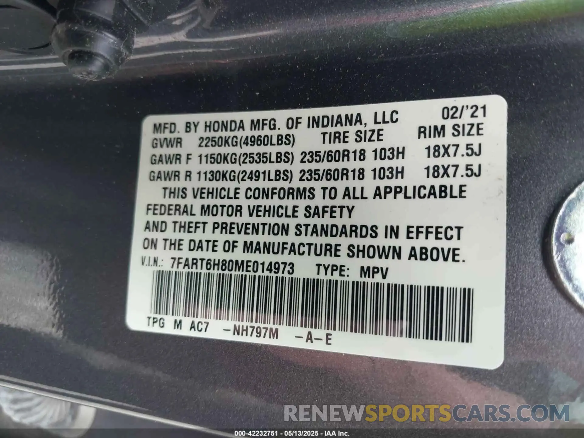 9 Photograph of a damaged car 7FART6H80ME014973 HONDA CR-V HYBRID 2021