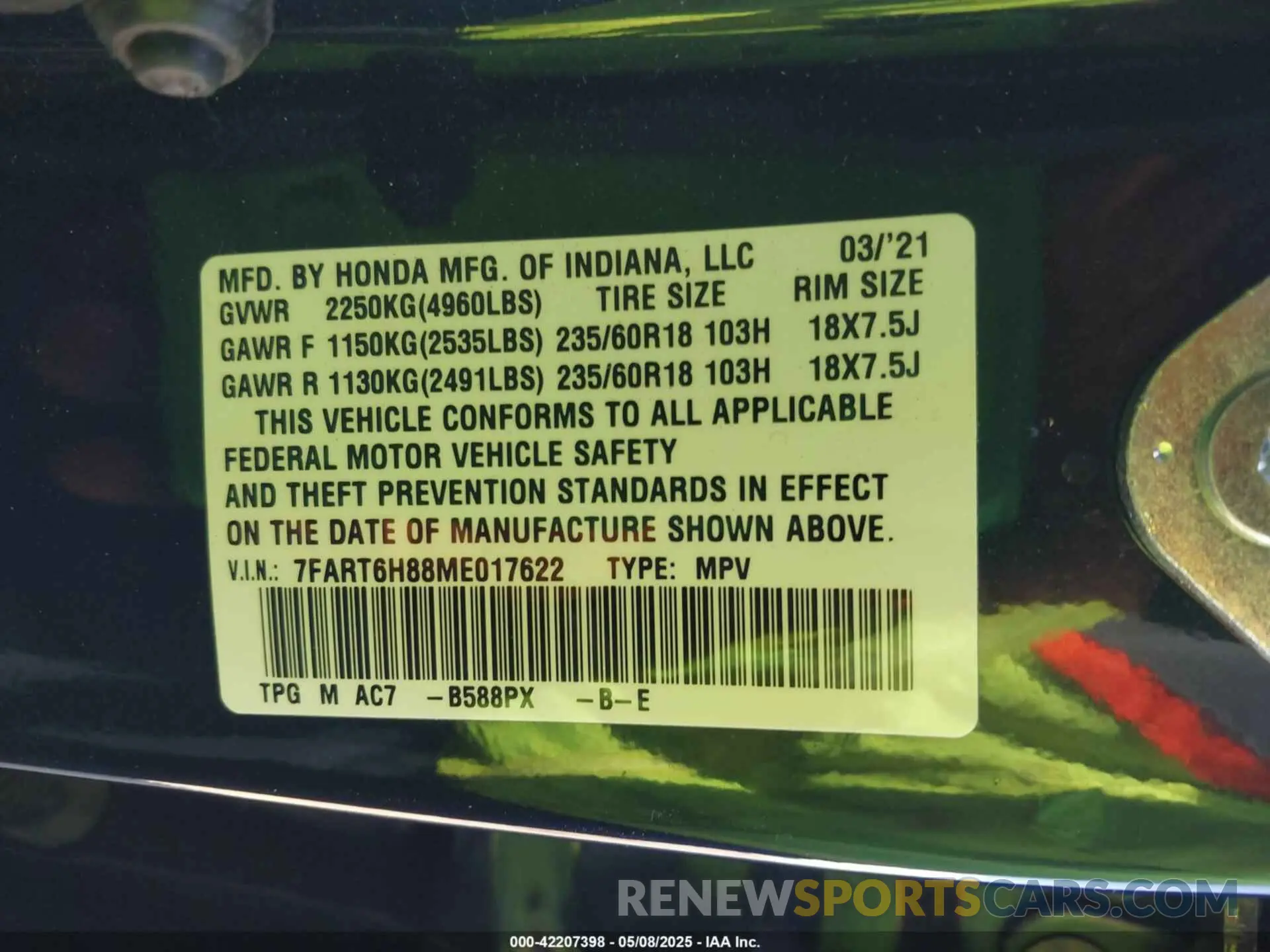 9 Photograph of a damaged car 7FART6H88ME017622 HONDA CR-V HYBRID 2021