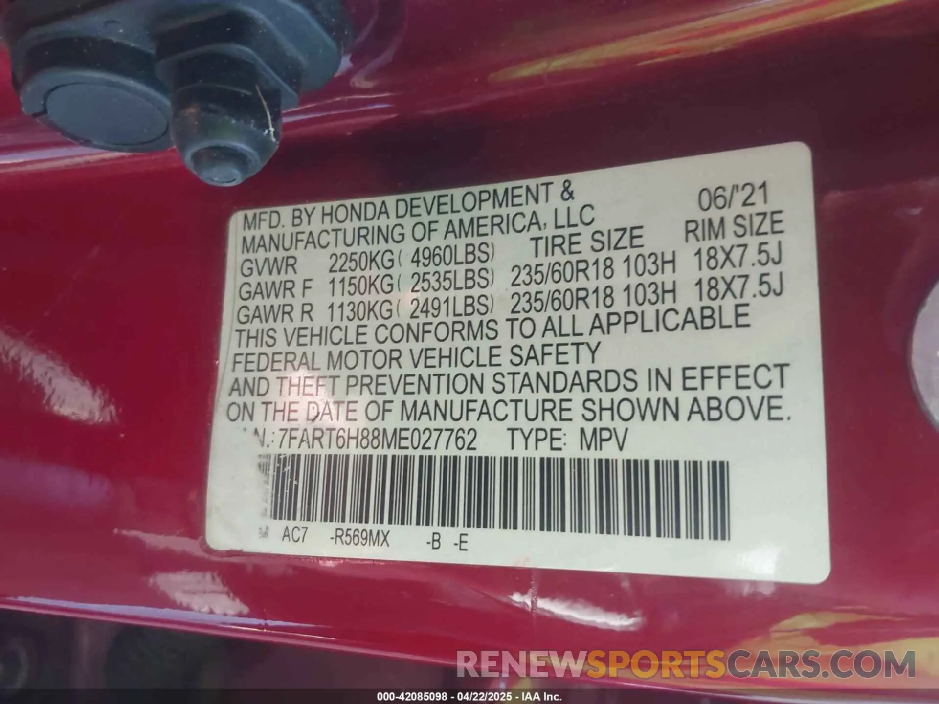 9 Photograph of a damaged car 7FART6H88ME027762 HONDA CR-V HYBRID 2021