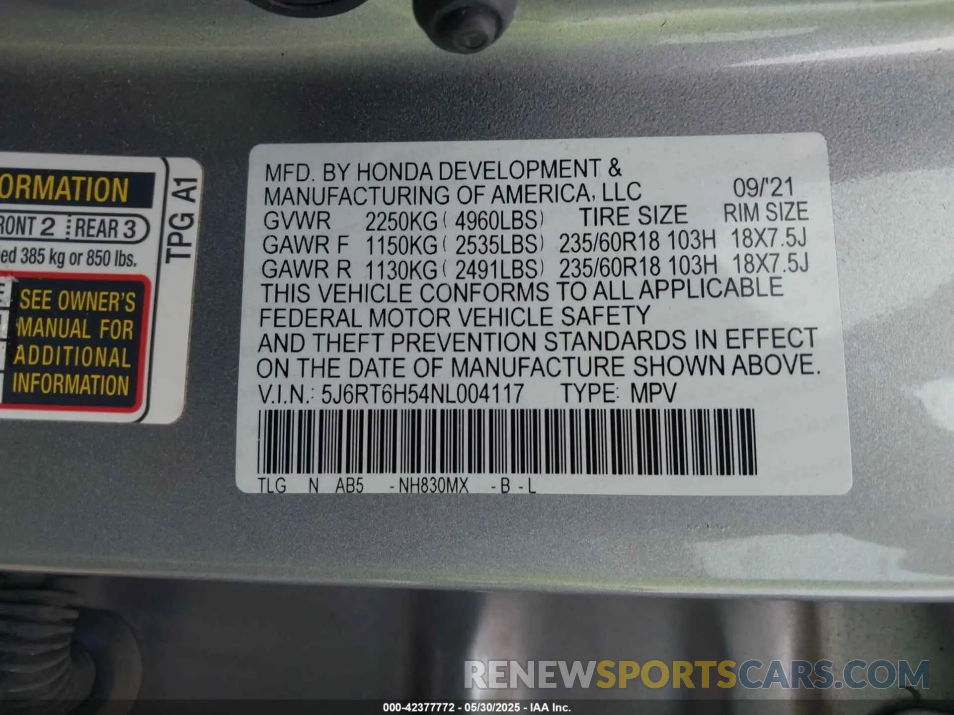 9 Photograph of a damaged car 5J6RT6H54NL004117 HONDA CR-V HYBRID 2022