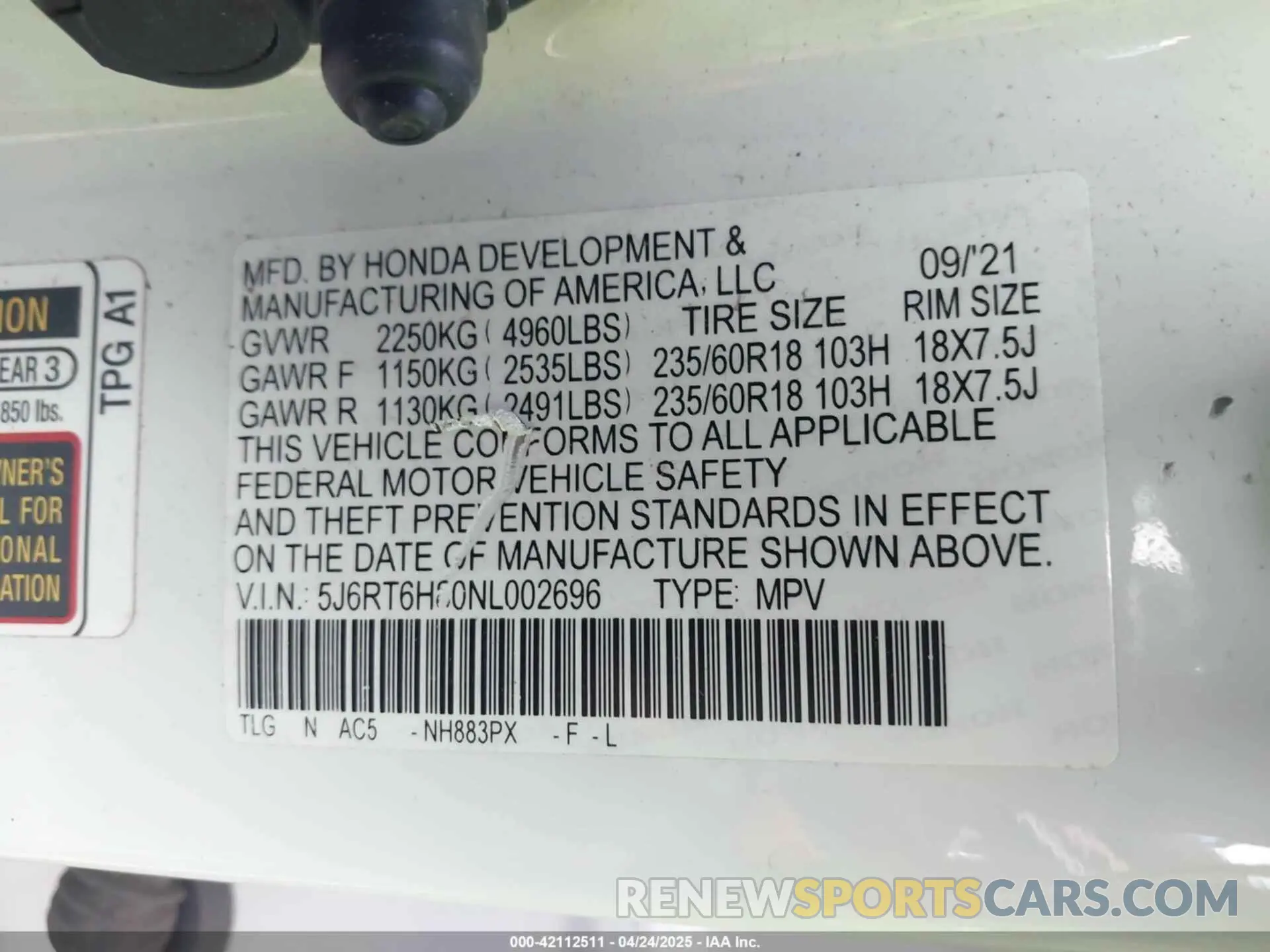 9 Photograph of a damaged car 5J6RT6H80NL002696 HONDA CR-V HYBRID 2022