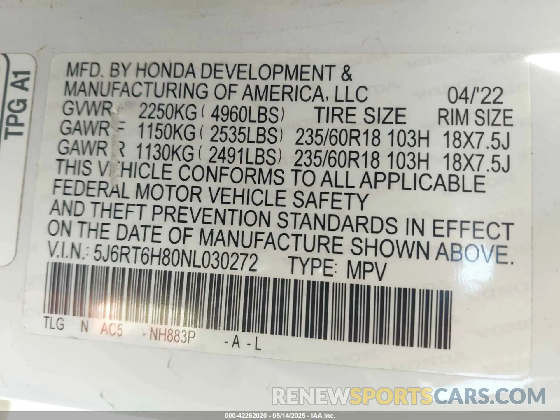 9 Photograph of a damaged car 5J6RT6H80NL030272 HONDA CR-V HYBRID 2022