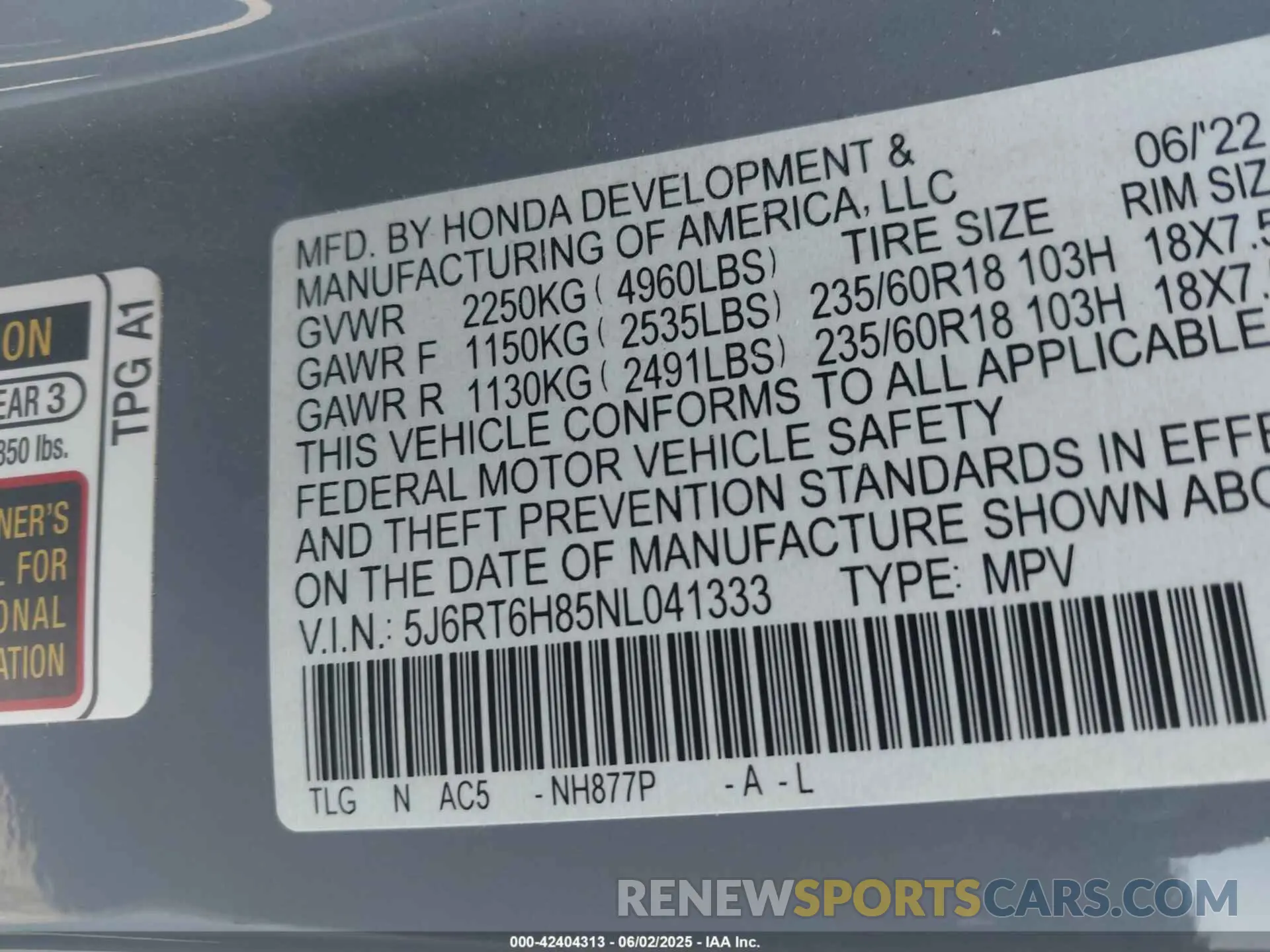 9 Photograph of a damaged car 5J6RT6H85NL041333 HONDA CR-V HYBRID 2022