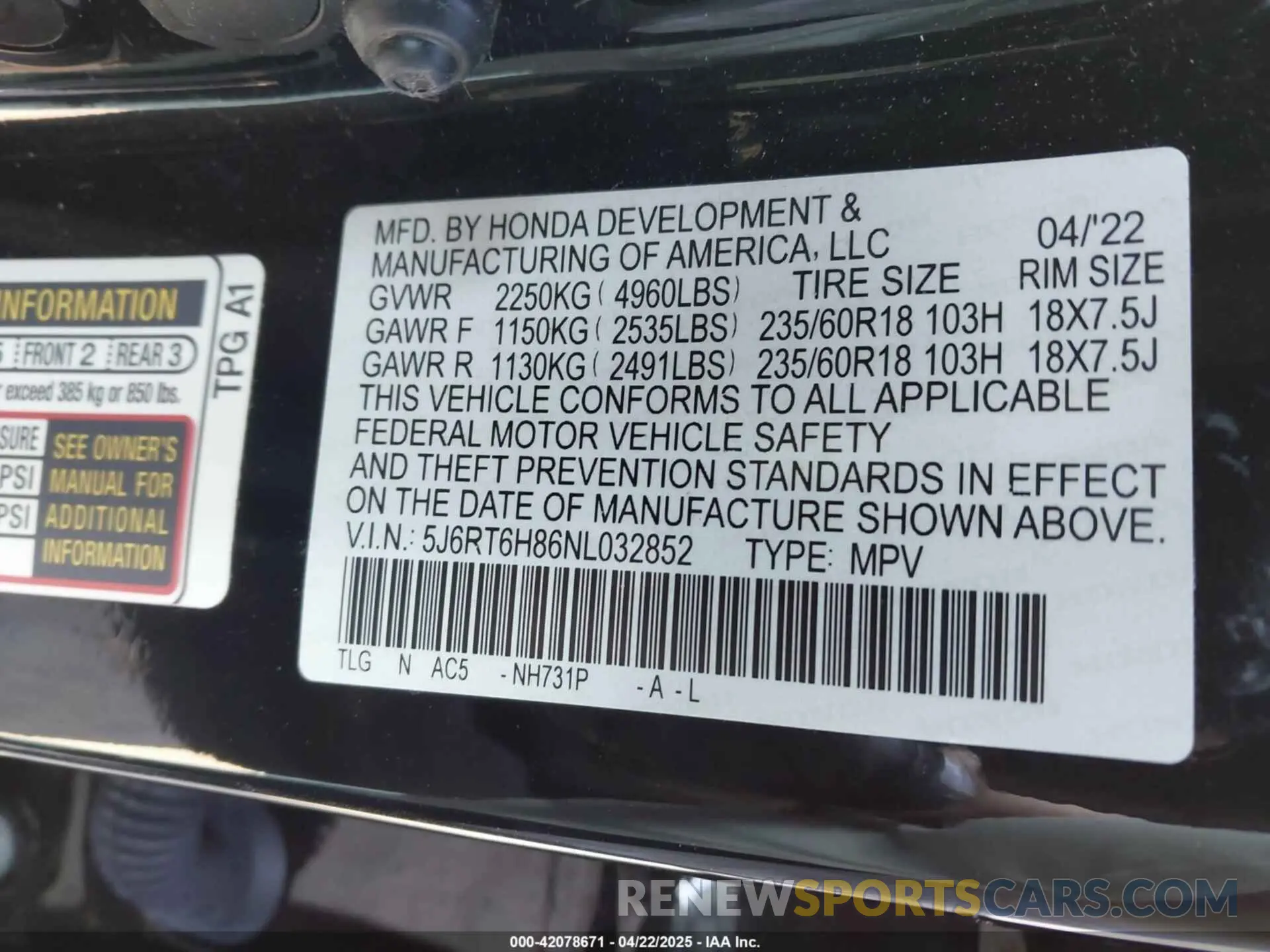 9 Photograph of a damaged car 5J6RT6H86NL032852 HONDA CR-V HYBRID 2022