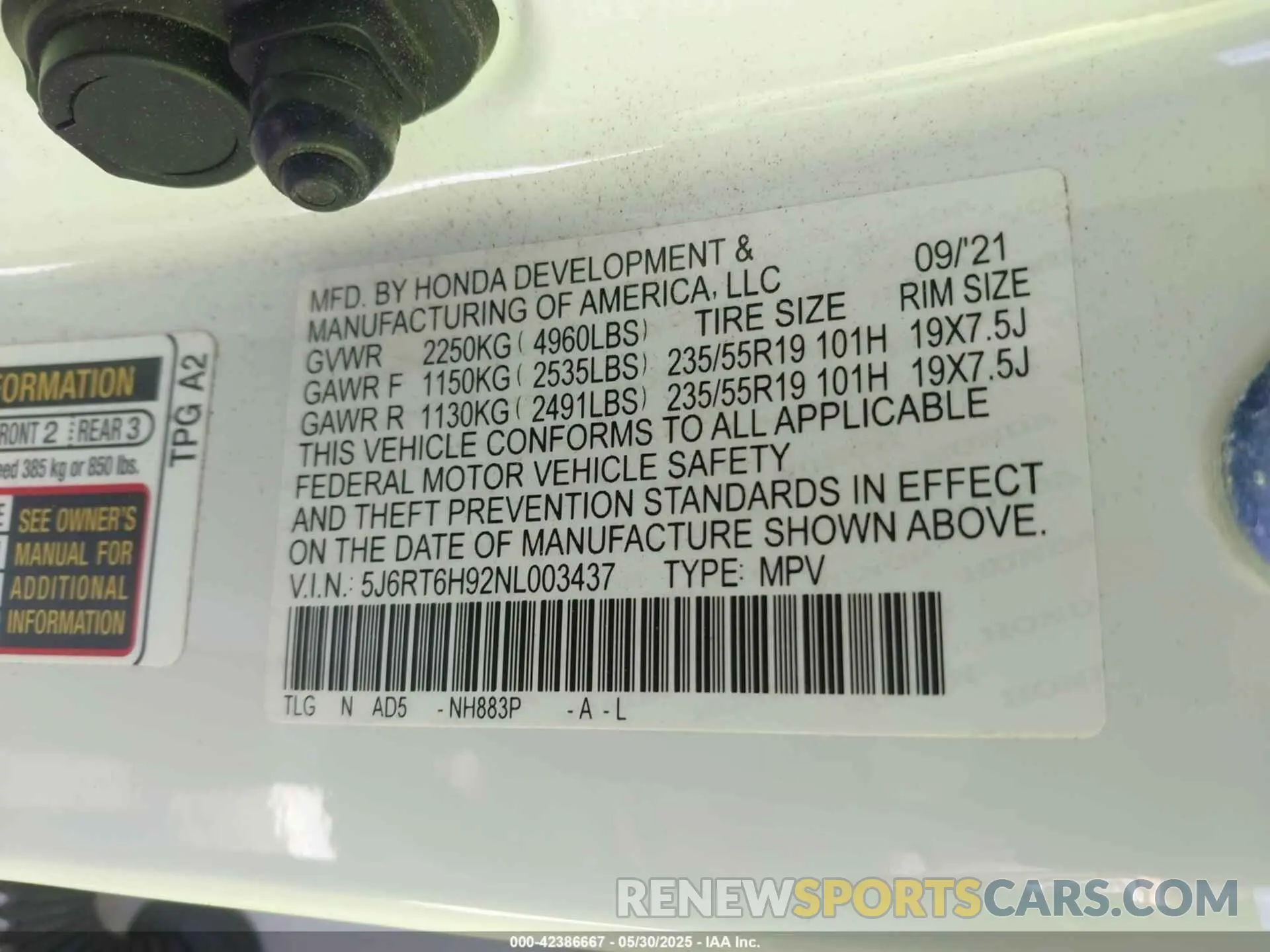 9 Photograph of a damaged car 5J6RT6H92NL003437 HONDA CR-V HYBRID 2022