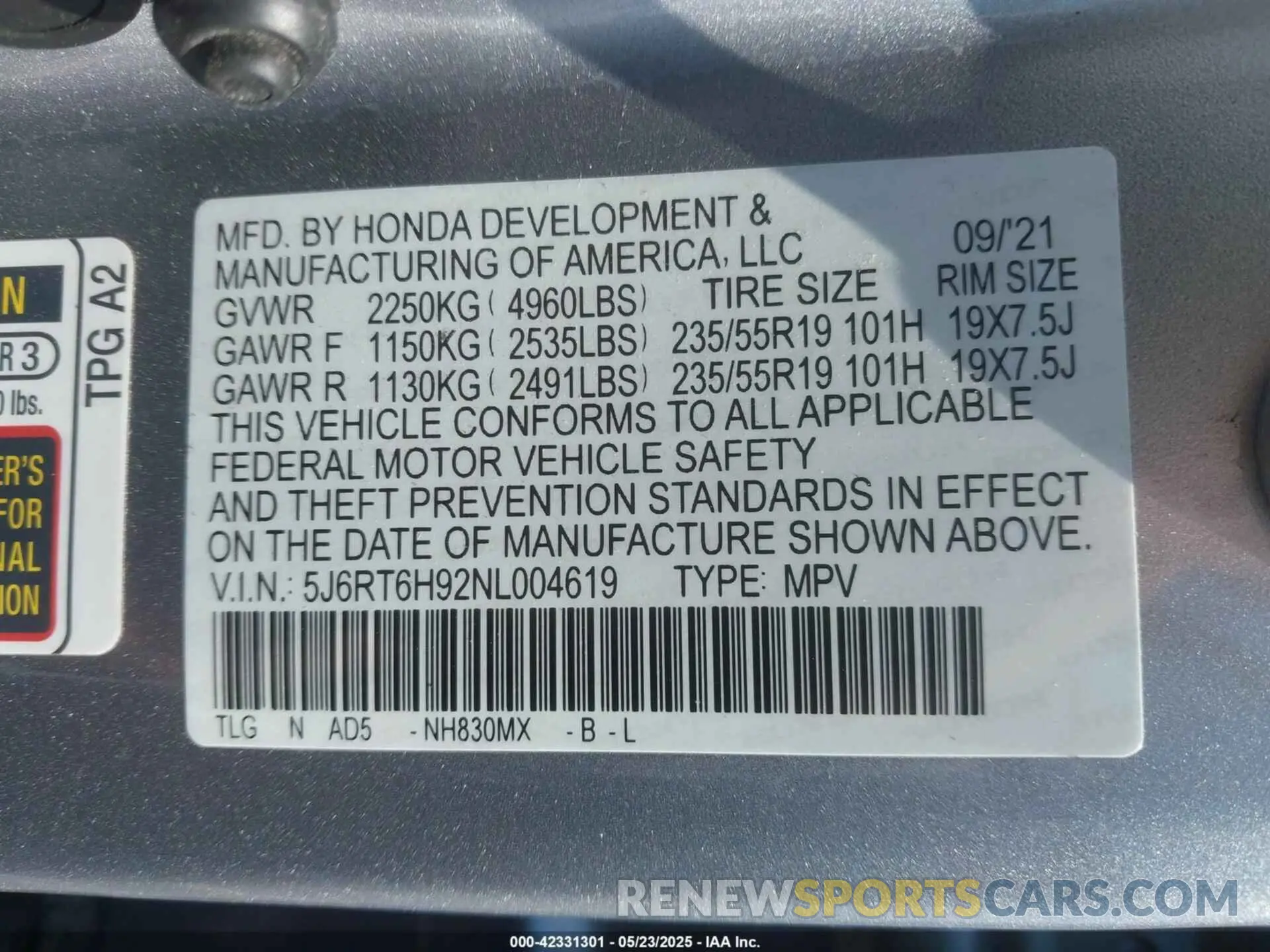 9 Photograph of a damaged car 5J6RT6H92NL004619 HONDA CR-V HYBRID 2022