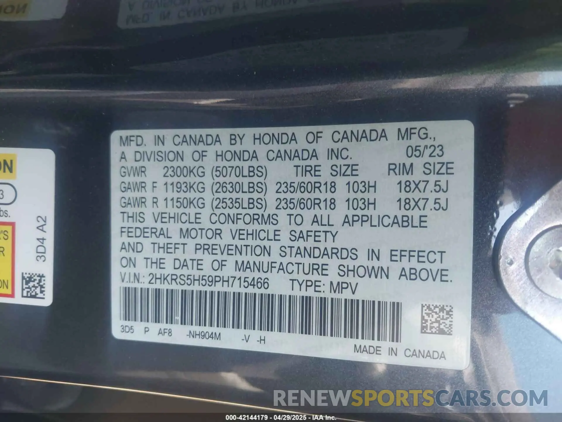 9 Photograph of a damaged car 2HKRS5H59PH715466 HONDA CR-V HYBRID 2023