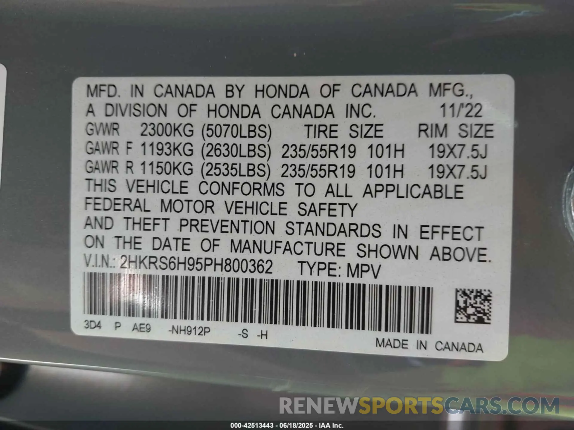 9 Photograph of a damaged car 2HKRS6H95PH800362 HONDA CR-V HYBRID 2023