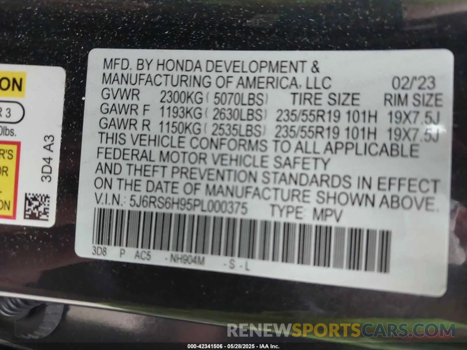 9 Photograph of a damaged car 5J6RS6H95PL000375 HONDA CR-V HYBRID 2023