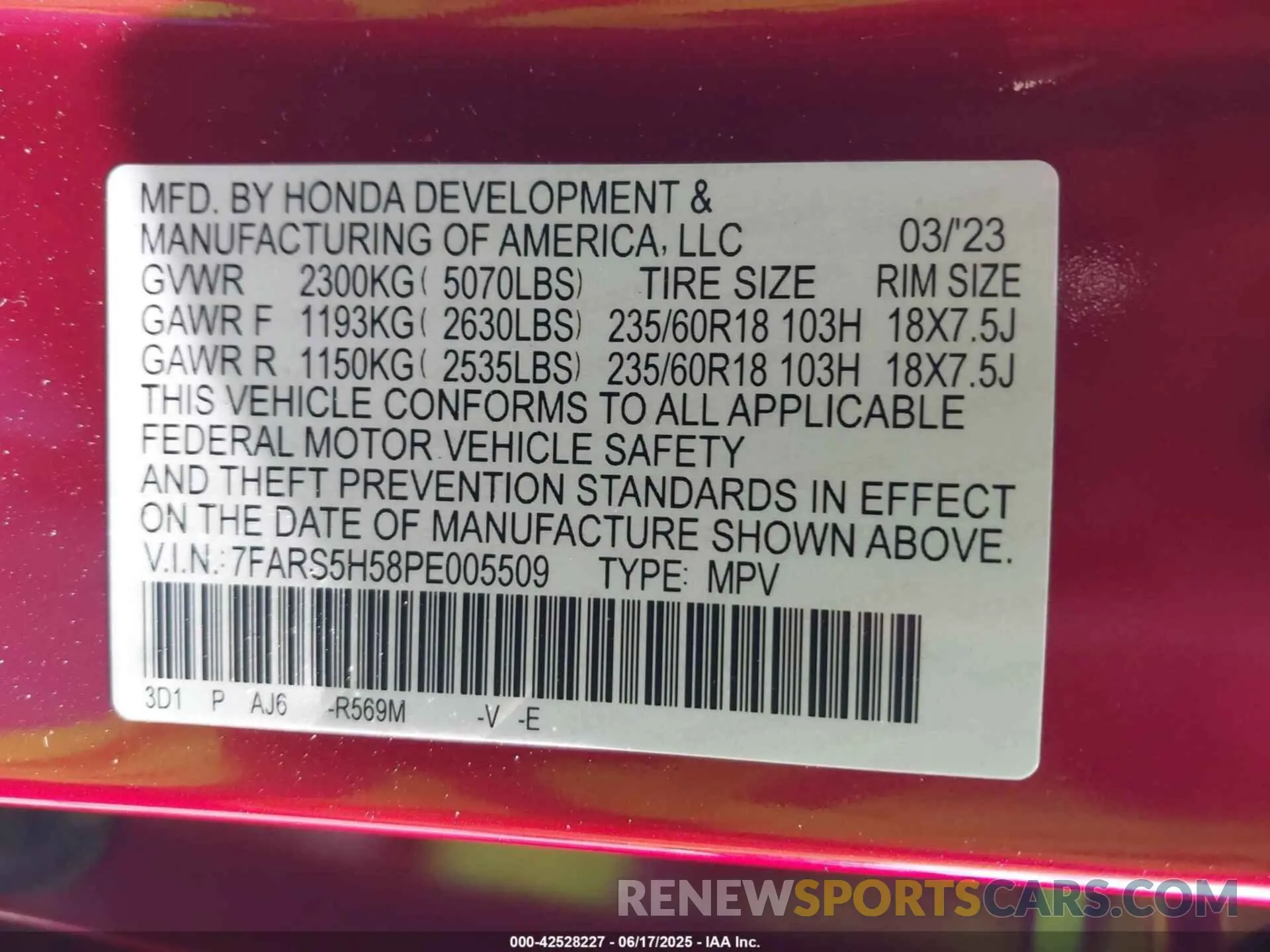 9 Photograph of a damaged car 7FARS5H58PE005509 HONDA CR-V HYBRID 2023