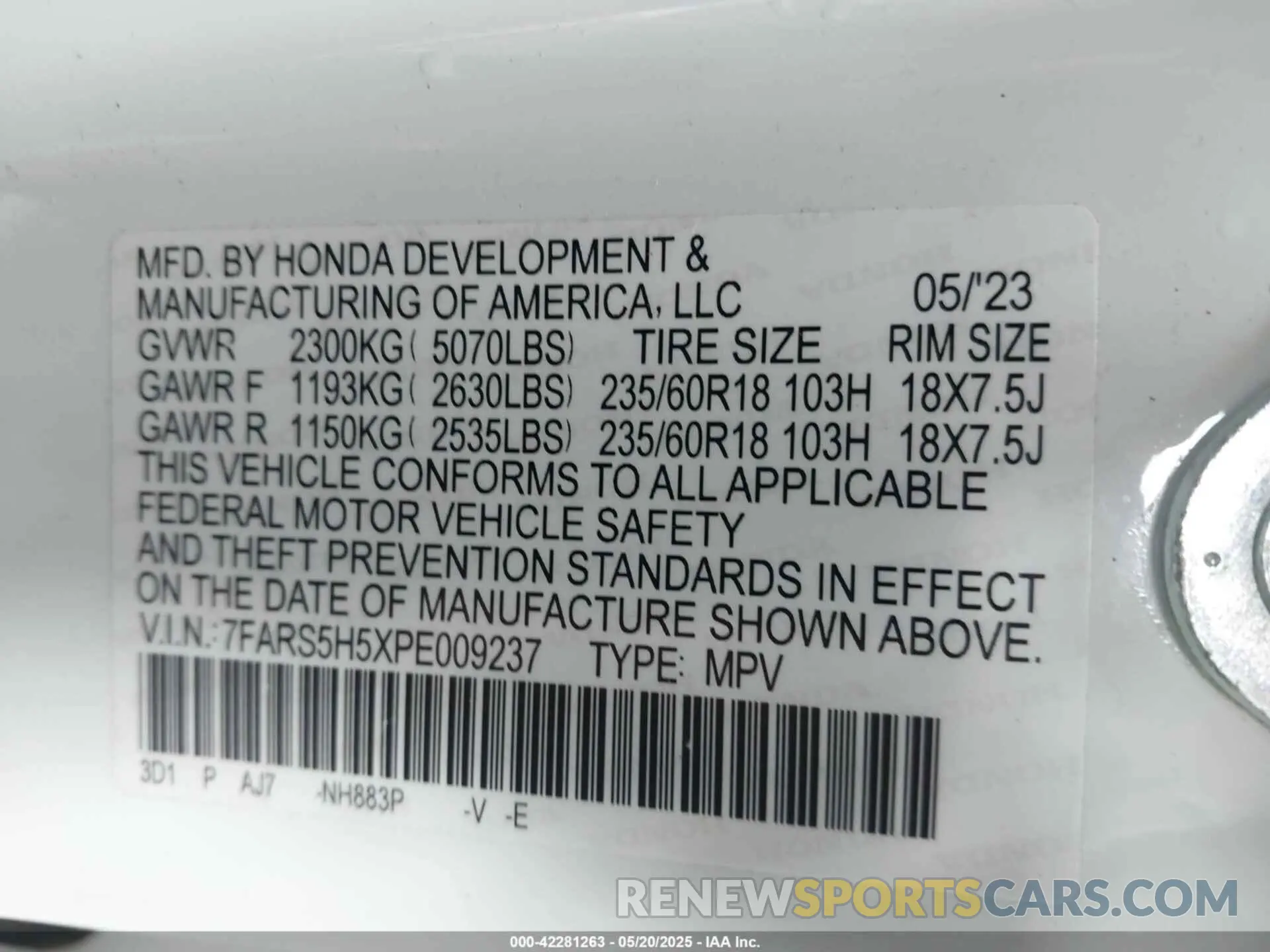 9 Photograph of a damaged car 7FARS5H5XPE009237 HONDA CR-V HYBRID 2023