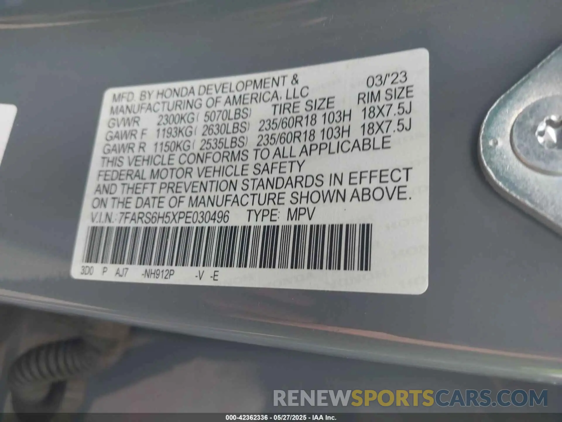 9 Photograph of a damaged car 7FARS6H5XPE030496 HONDA CR-V HYBRID 2023