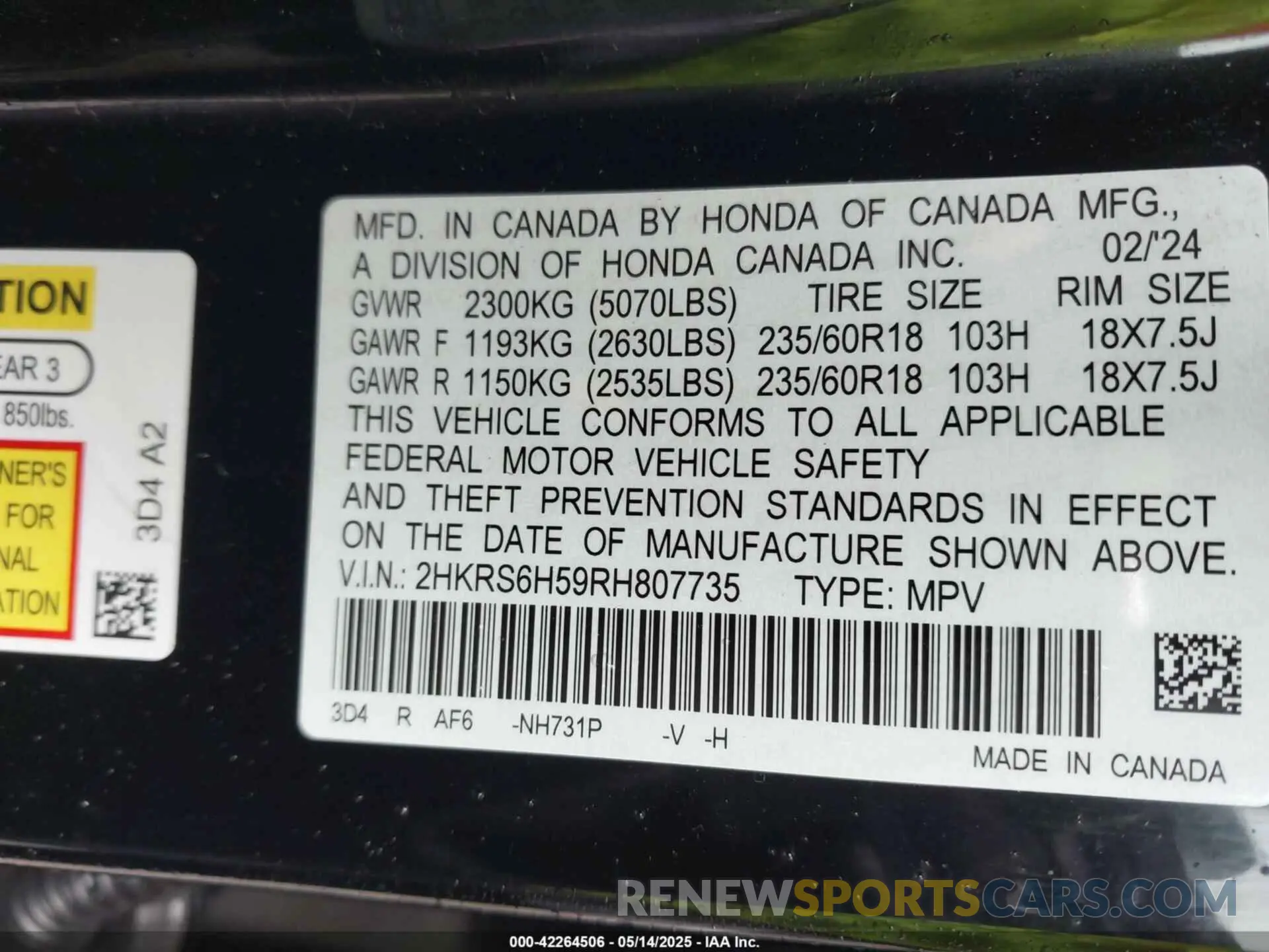 9 Photograph of a damaged car 2HKRS6H59RH807735 HONDA CR-V HYBRID 2024