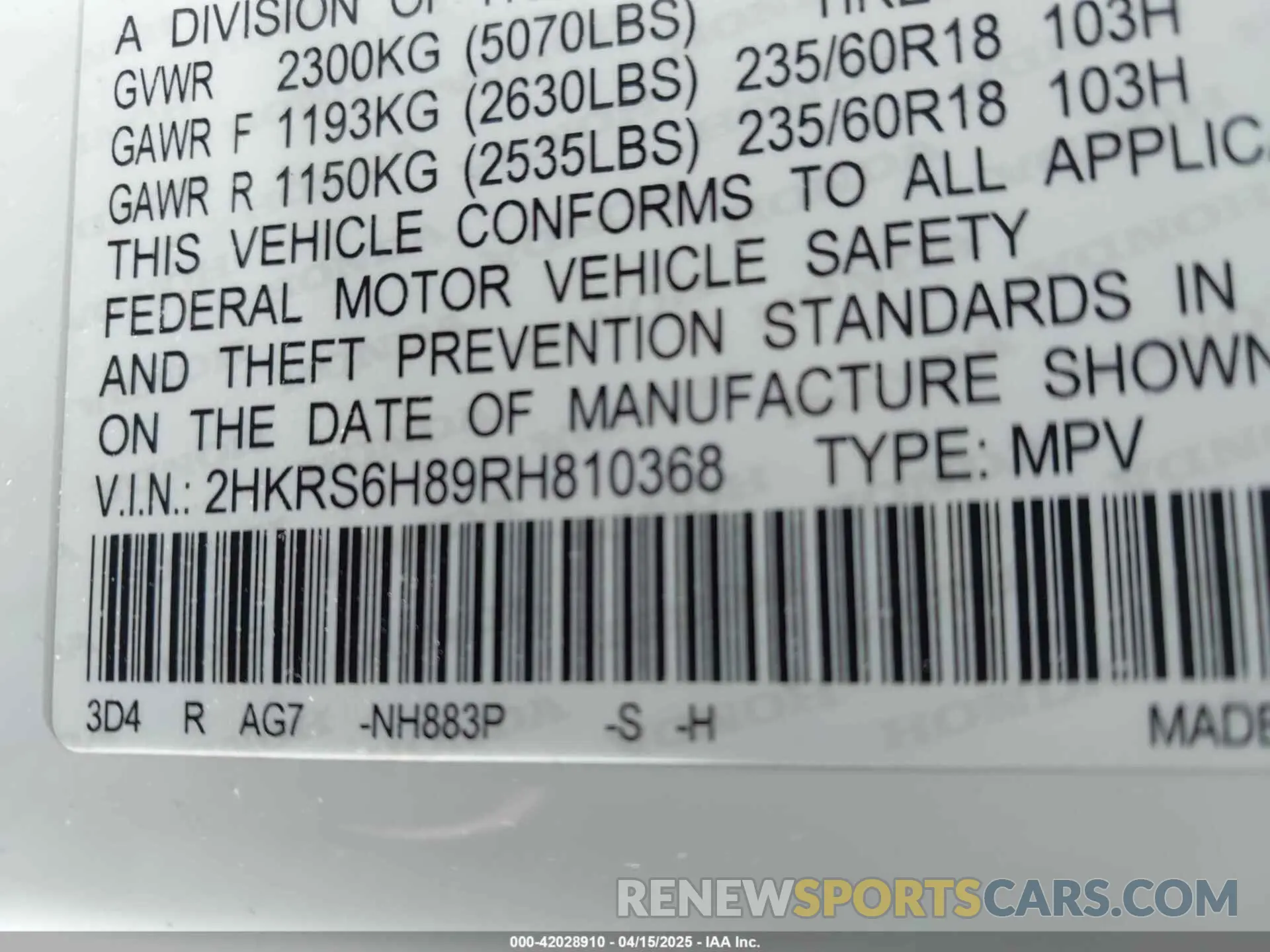 9 Photograph of a damaged car 2HKRS6H89RH810368 HONDA CR-V HYBRID 2024